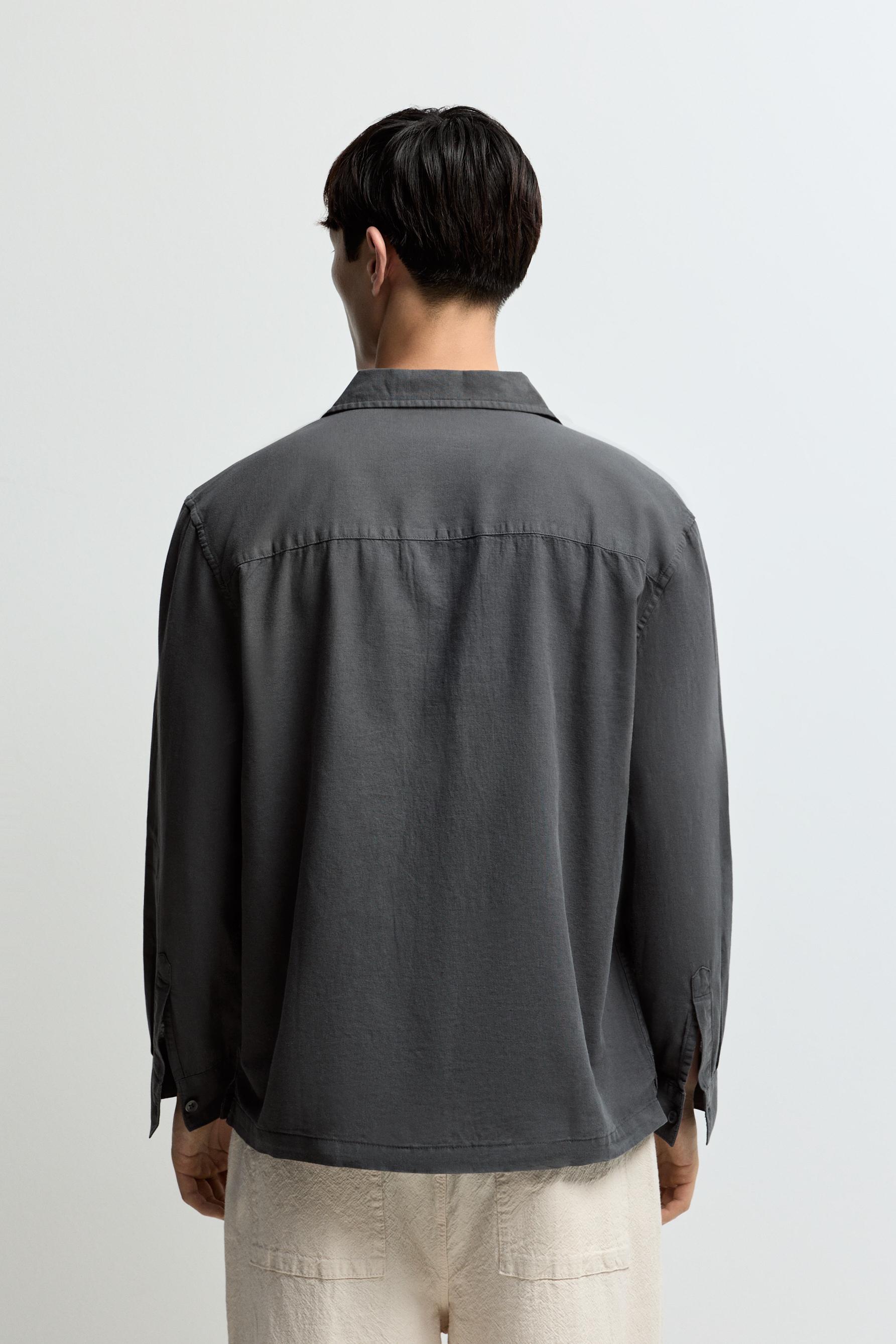 Linen-cotton resort shirt — PETROL BLUE