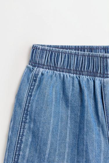 Striped denim cargo Bermuda shorts — BLUE 3