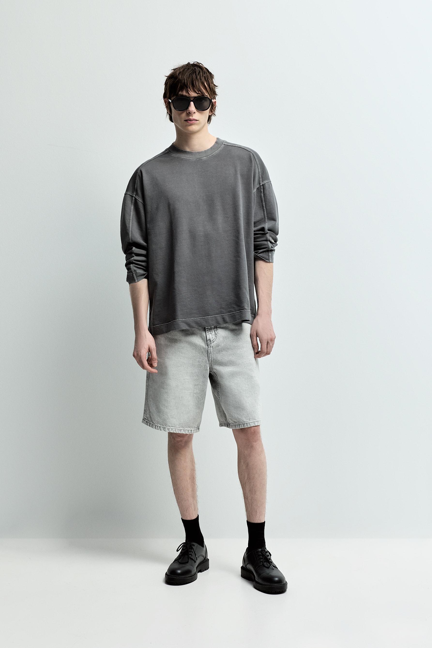Straight denim Bermuda shorts — PALE GREY