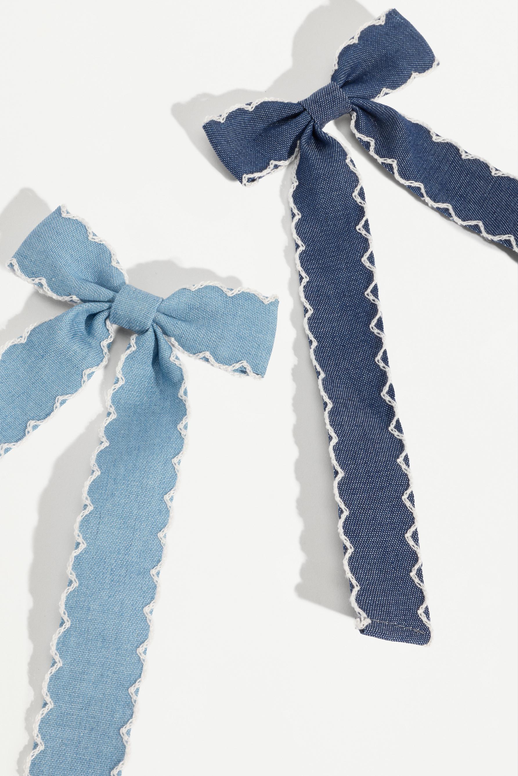 Long denim bows (Pack 2) — NAVY