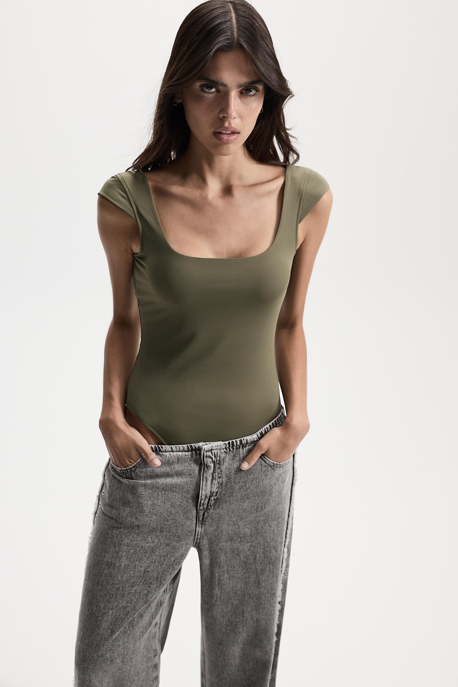Short sleeve polyamide bodysuit — KHAKI