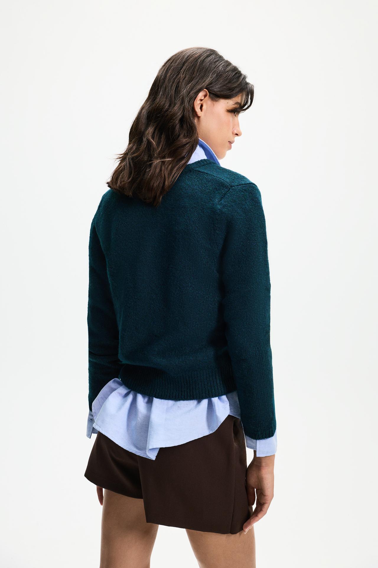 Round neck knit jacket — EMERALD GREEN