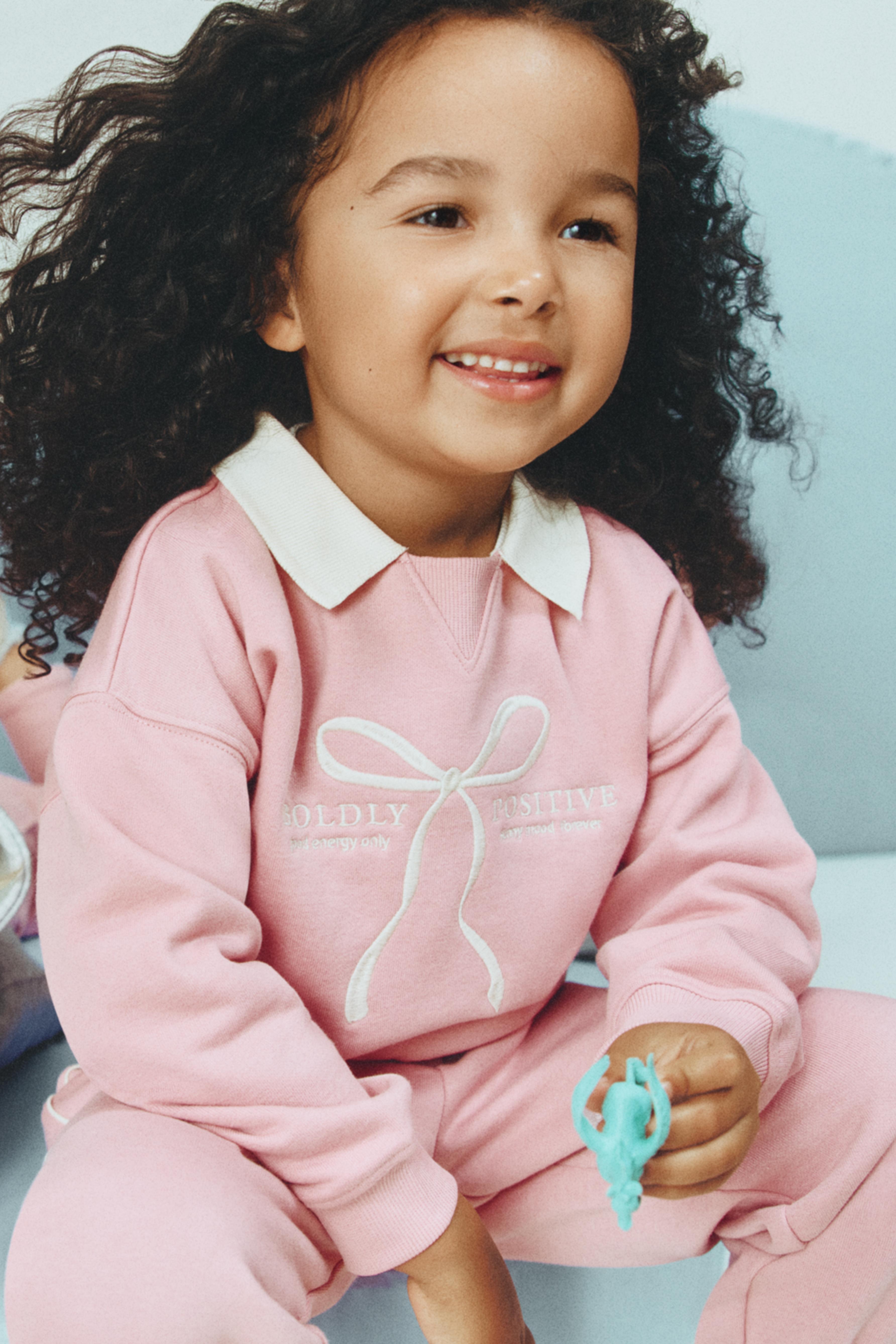 Polo sweatshirt and bow trousers set — DUSTY PINK