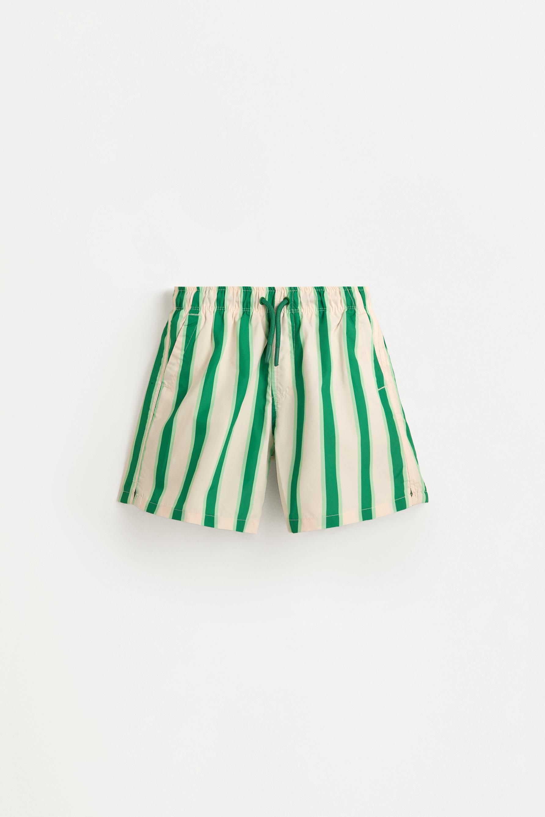 Boy's Striped Brown Swim Trunks — APPLE GREEN