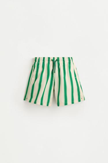 Boy's Striped Brown Swim Trunks — APPLE GREEN 1