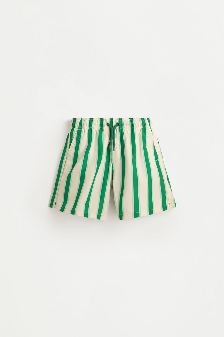 Boy's Striped Brown Swim Trunks — APPLE GREEN