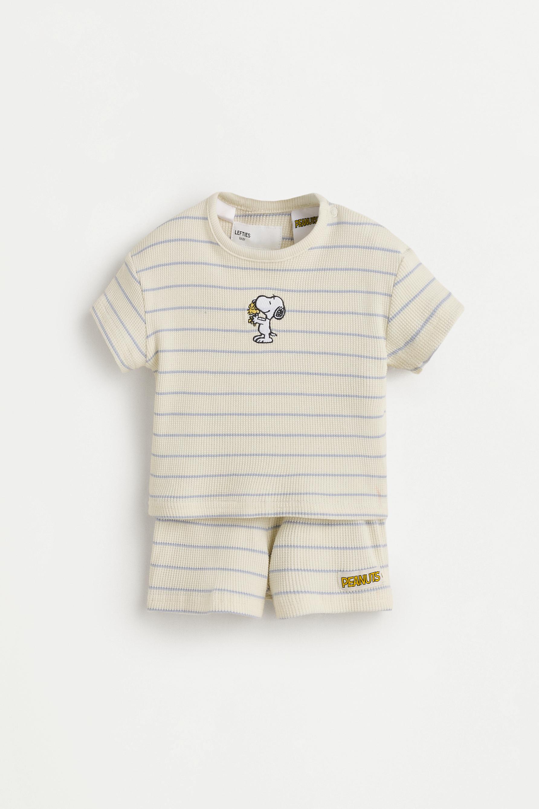 Snoopy Peanuts™ waffle-knit T-shirt and Bermuda shorts co-ord — WHITE