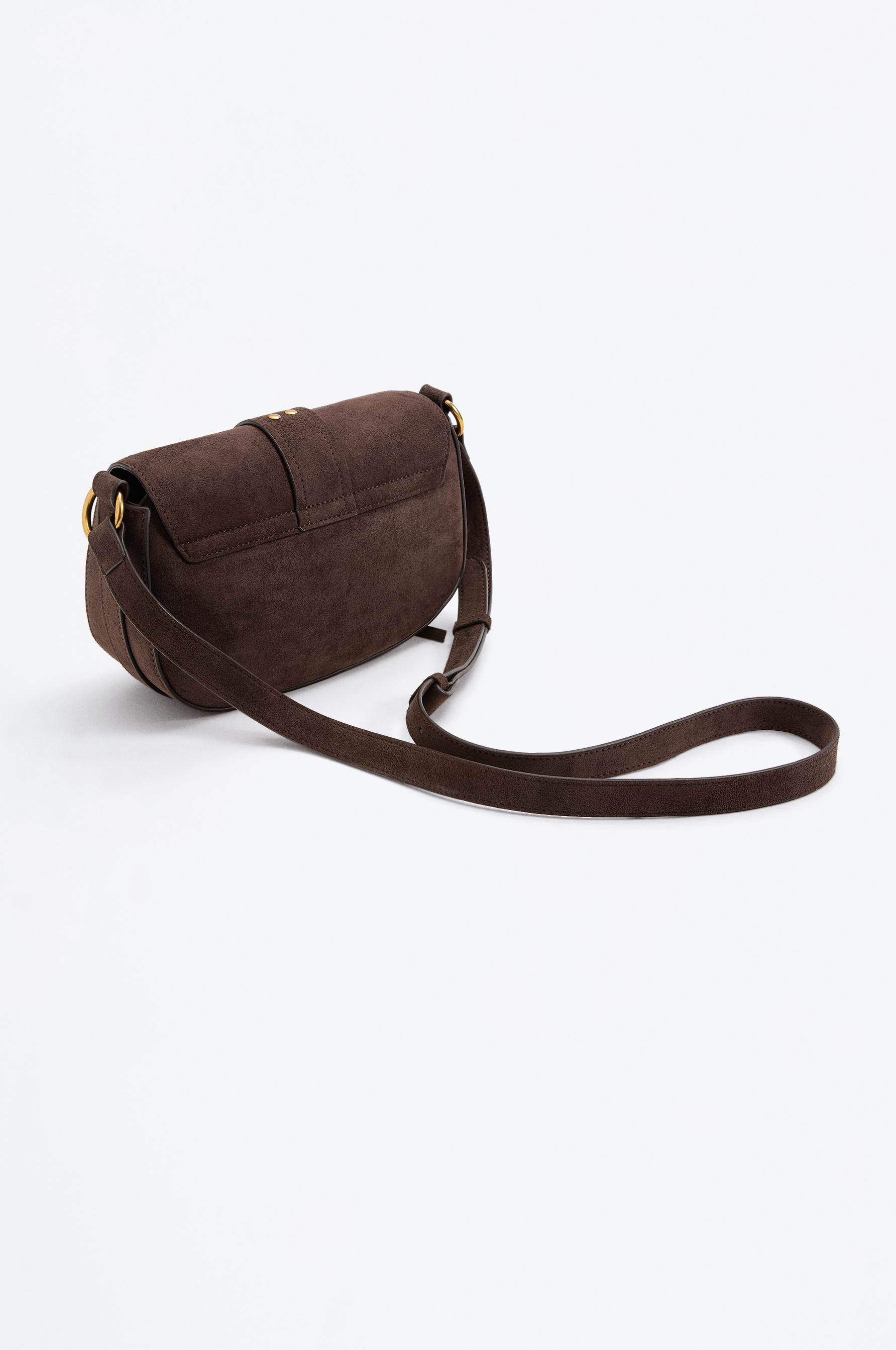 Faux suede flap crossbody bag — BROWN