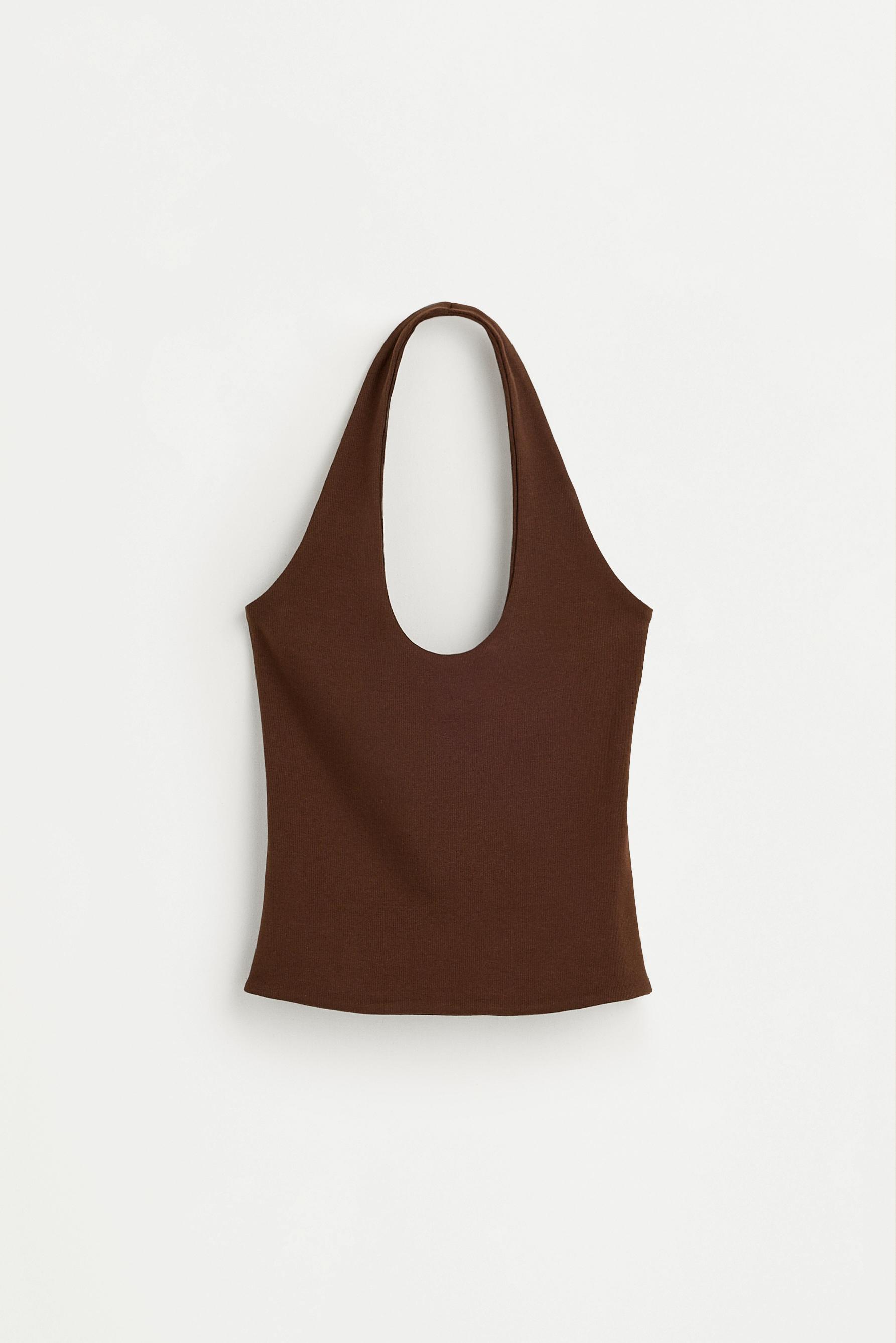 Basic ribbed halter top — BROWN