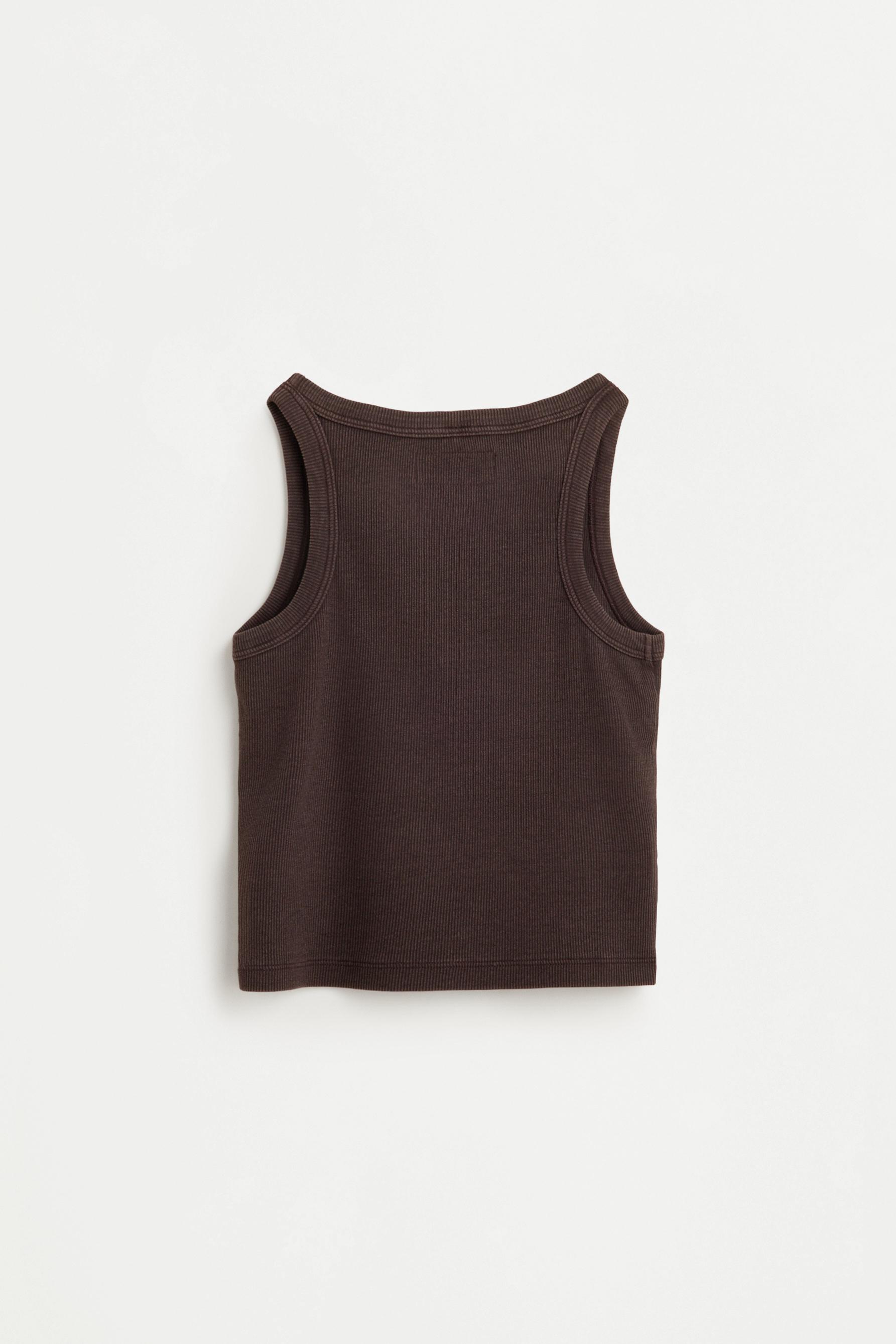 Ribbed eyelet top — DARK BROWN
