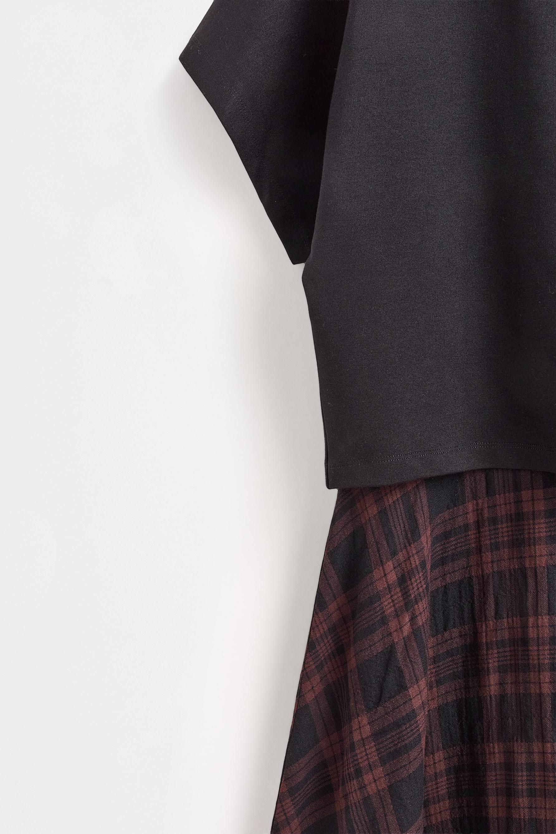 Double fabric midi dress — BLACK-BROWN