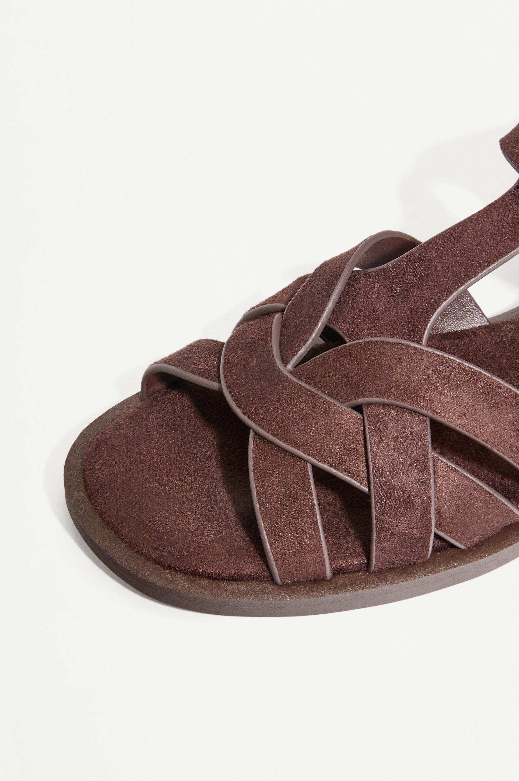 Faux suede cage sandals — BROWN