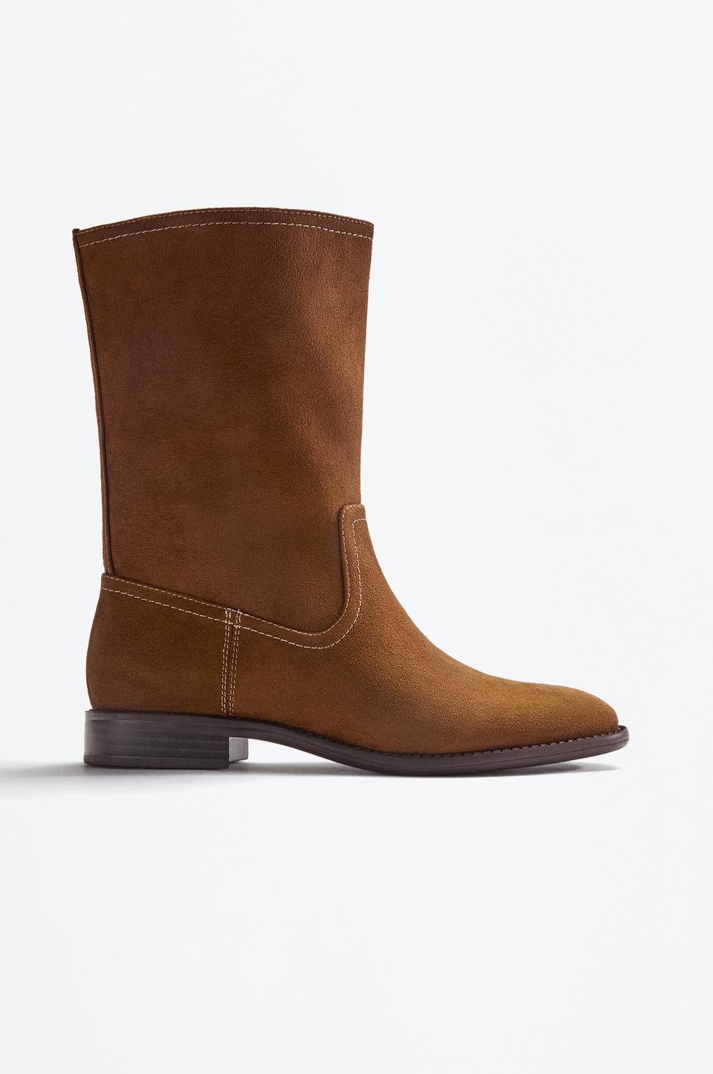 Flat faux suede ankle boots