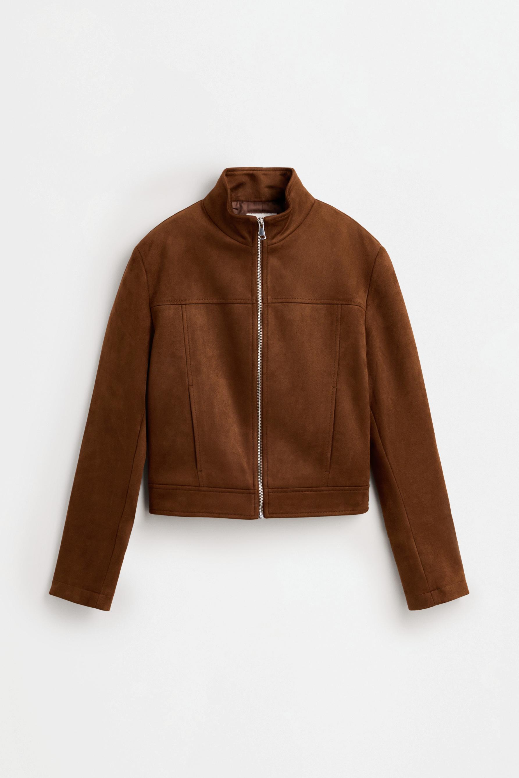 Faux suede jacket — DARK CAMEL