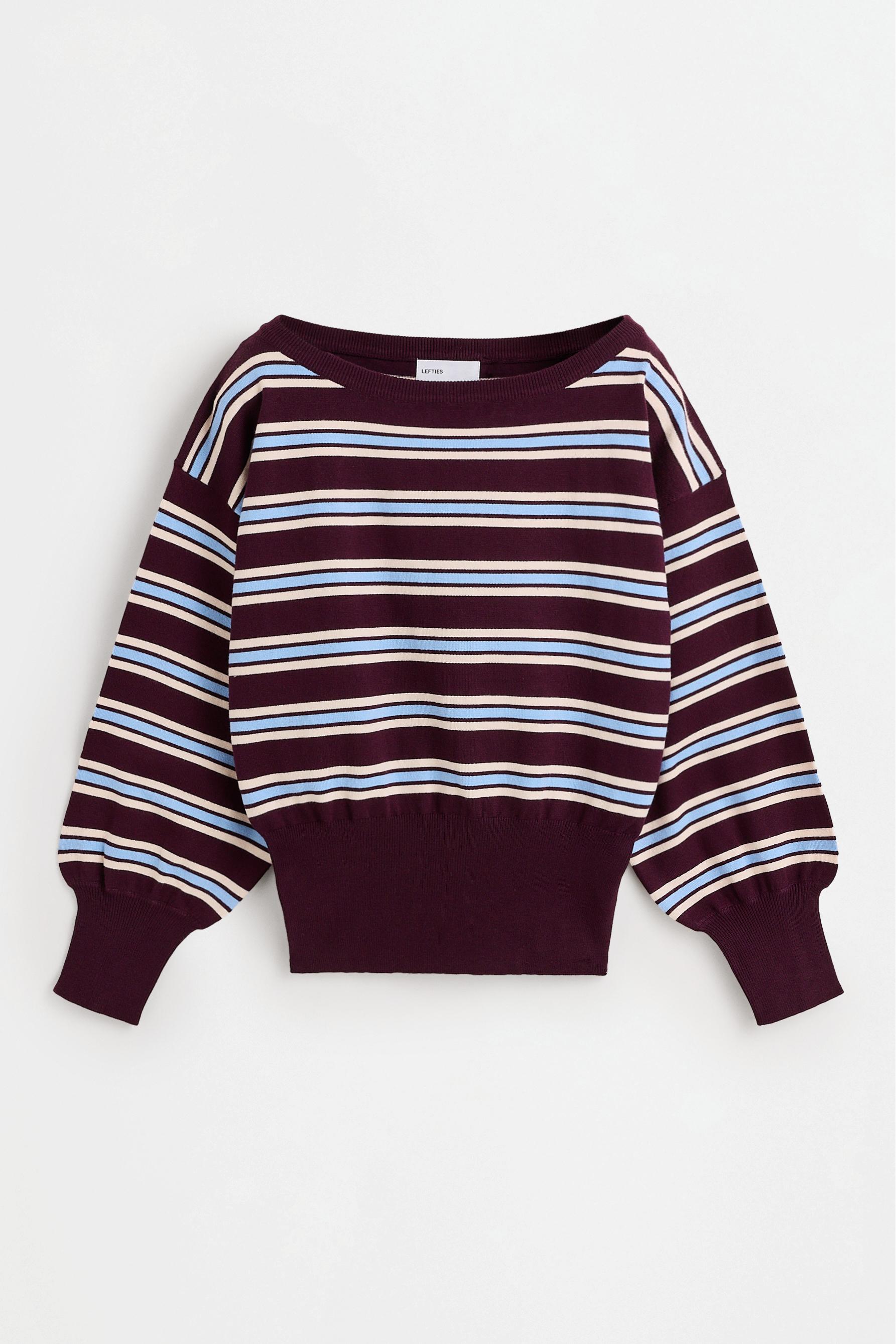 Off-the-shoulder knit sweater — BURGUNDY/ECRU