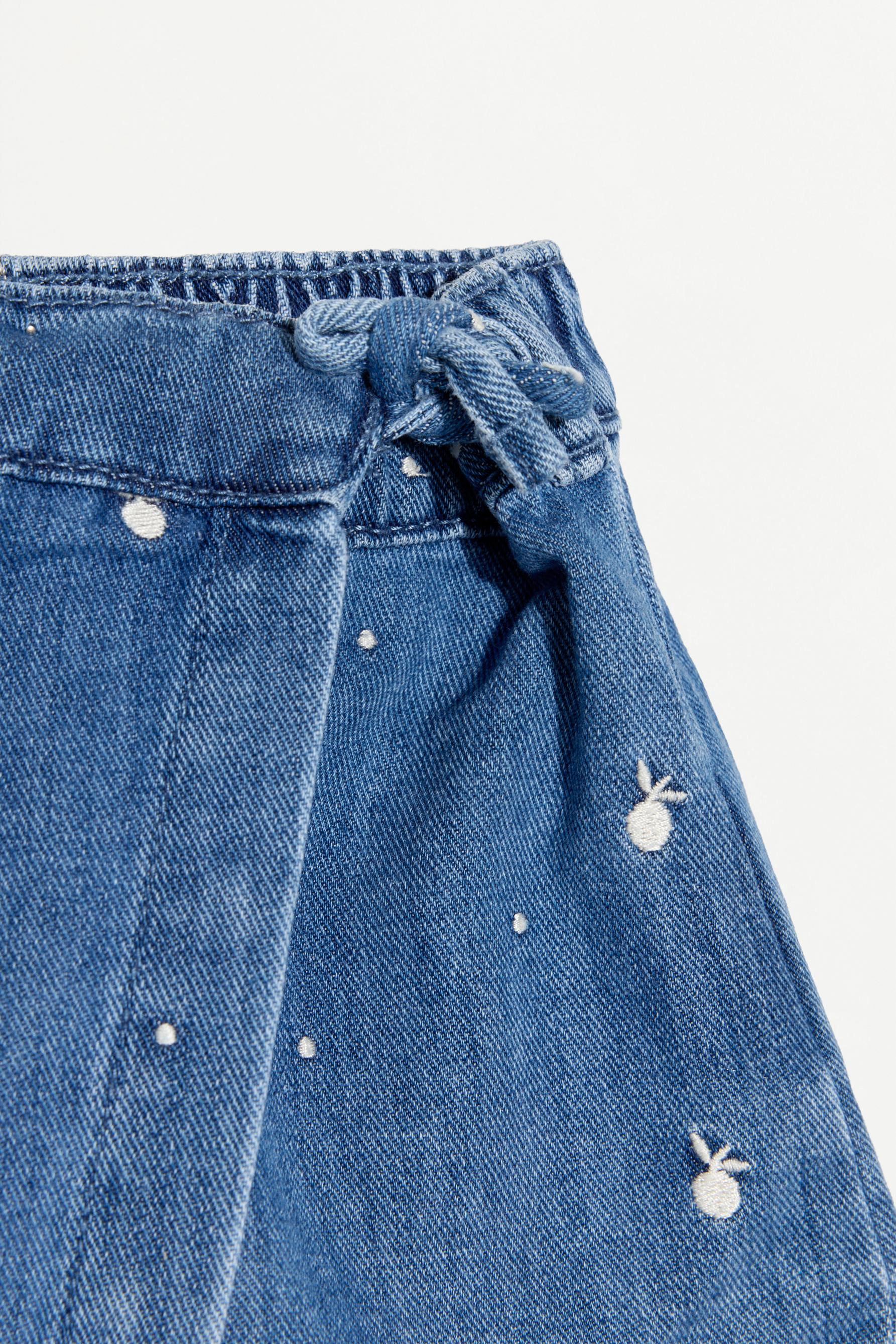 Embroidered denim skort — INDIGO