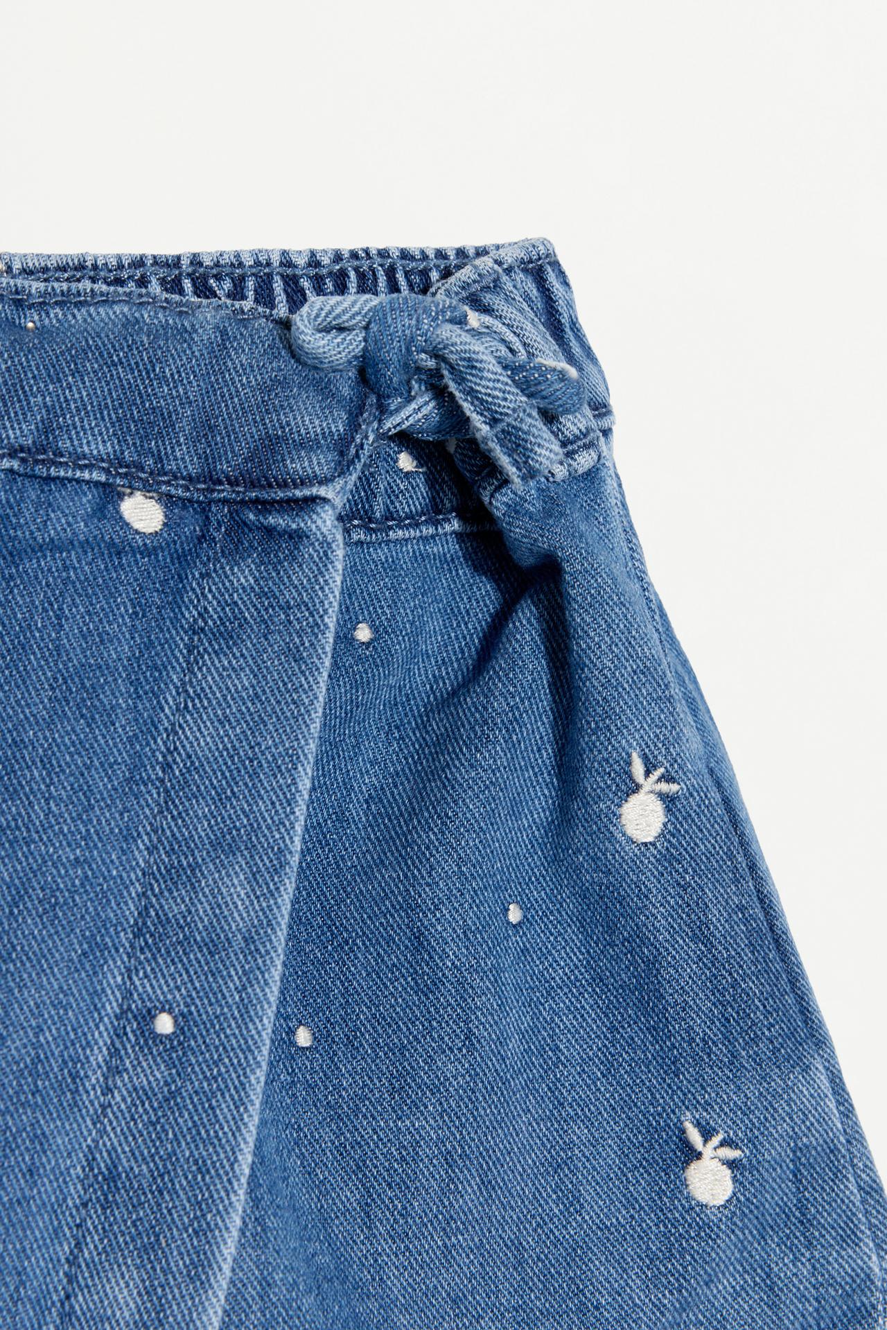 Embroidered denim skort — INDIGO