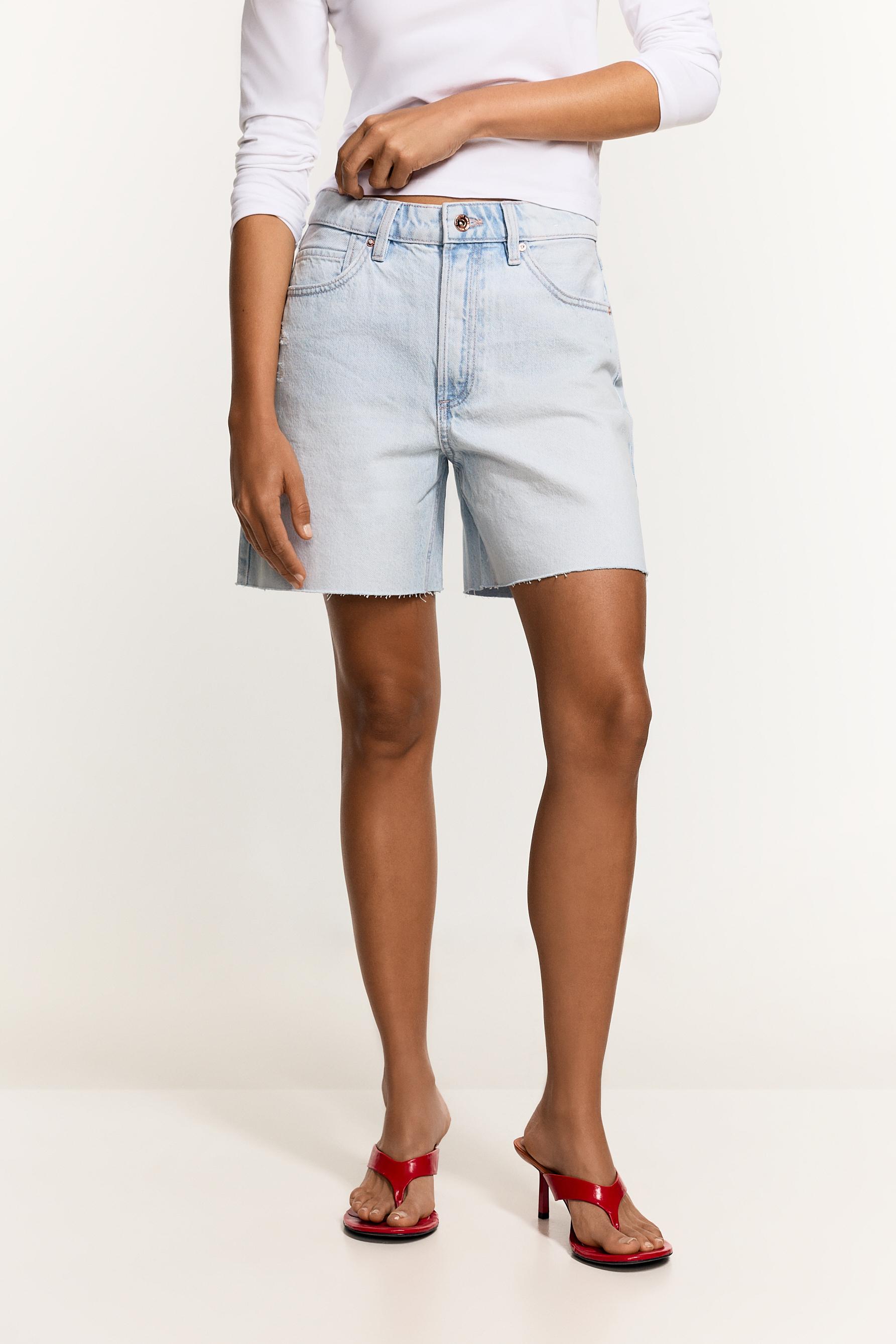 Distressed denim Bermuda shorts — DARK TURQUOISE