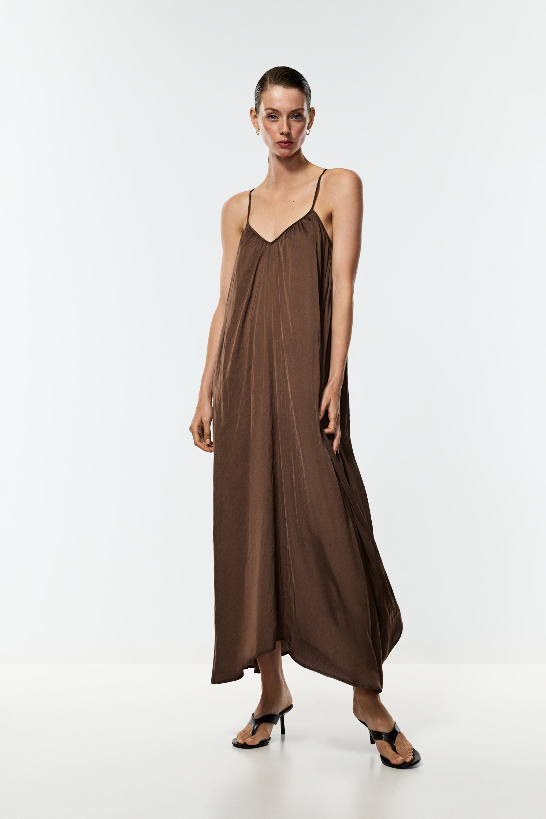Satin midi dress — BROWN