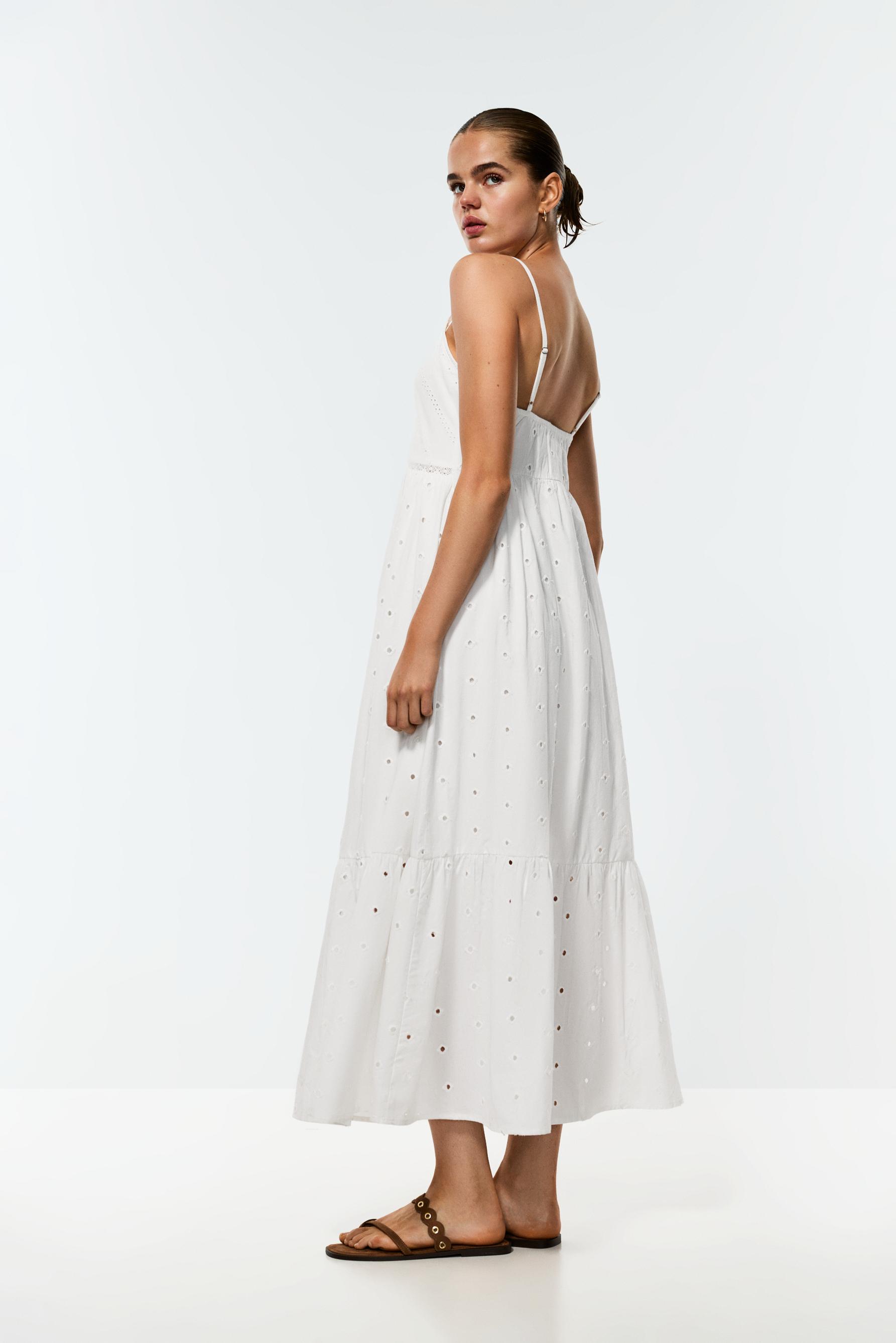 Swiss embroidery midi dress — OFF WHITE