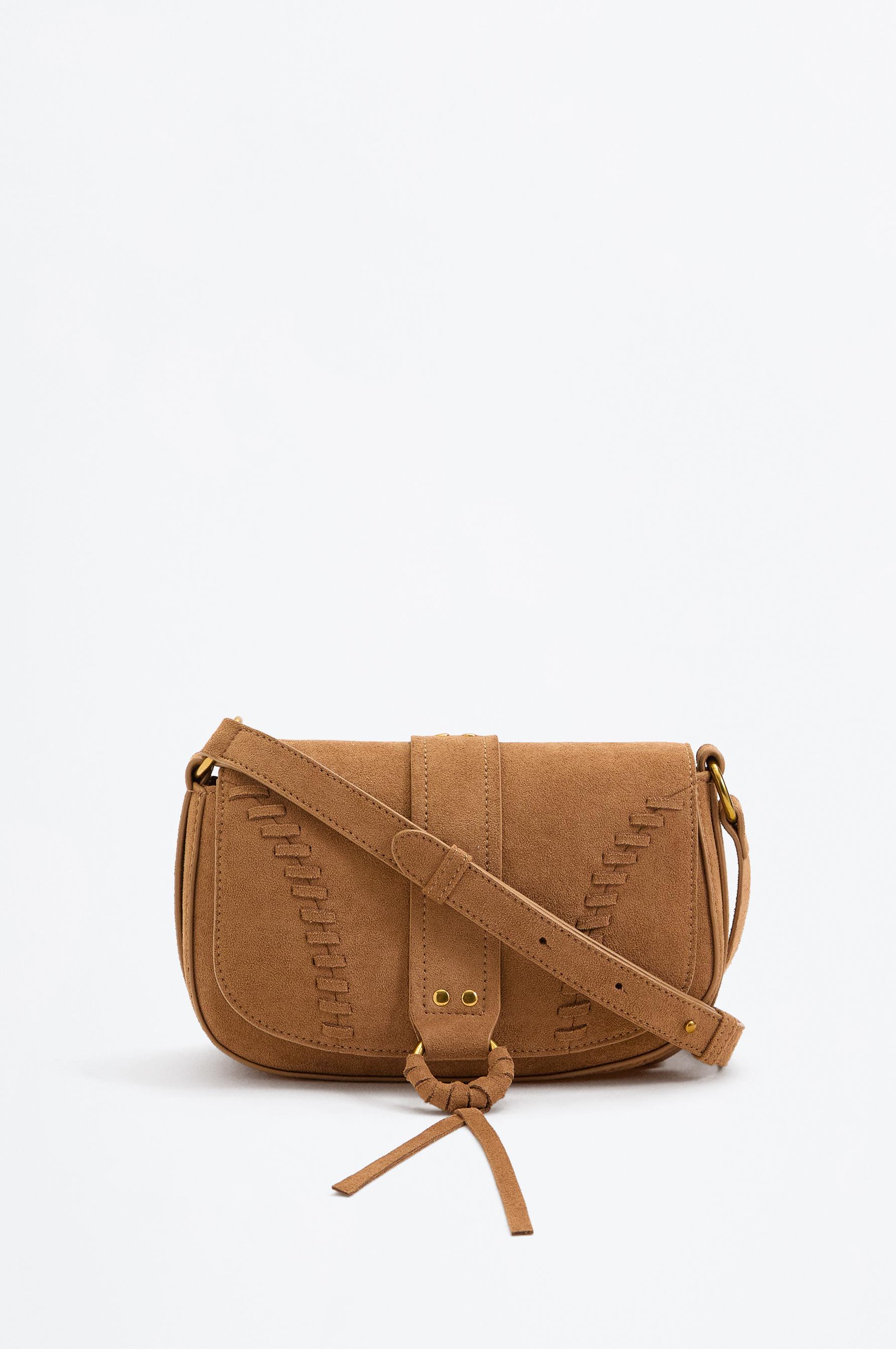 Faux suede flap crossbody bag — CAMEL