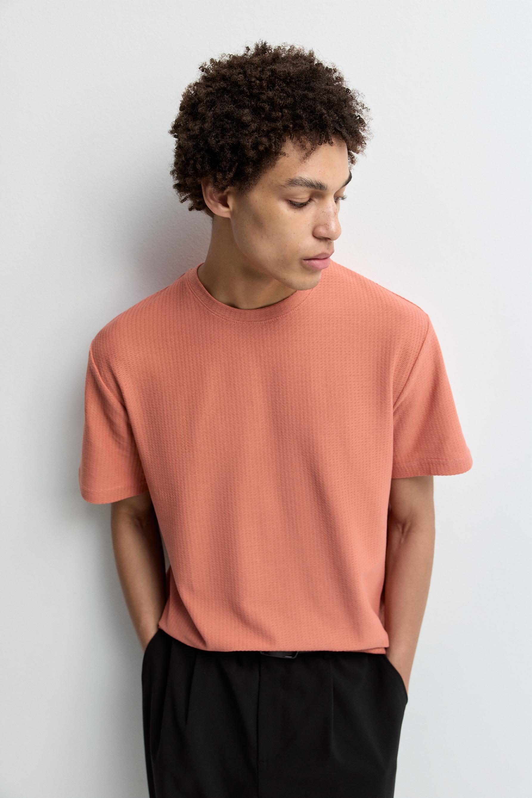 Texture T-shirt — BRIGHT CORAL