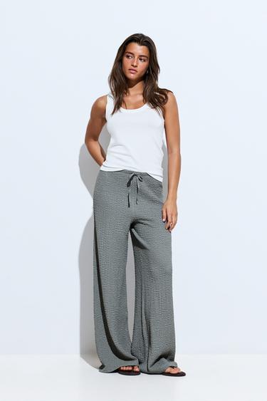 Textured wide-leg trousers — PALE KHAKI 1