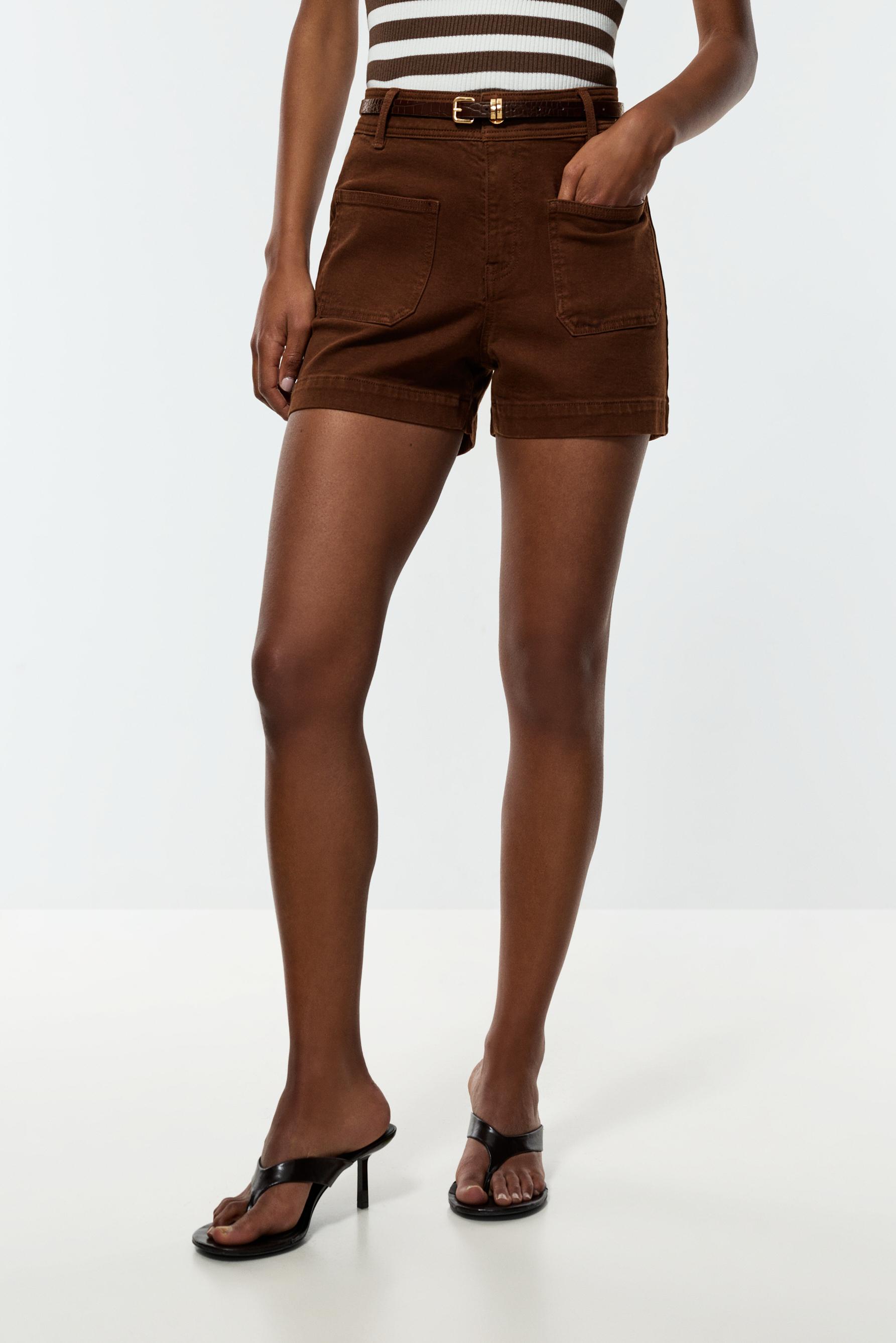 Bermuda shorts with belt — BROWN MARL