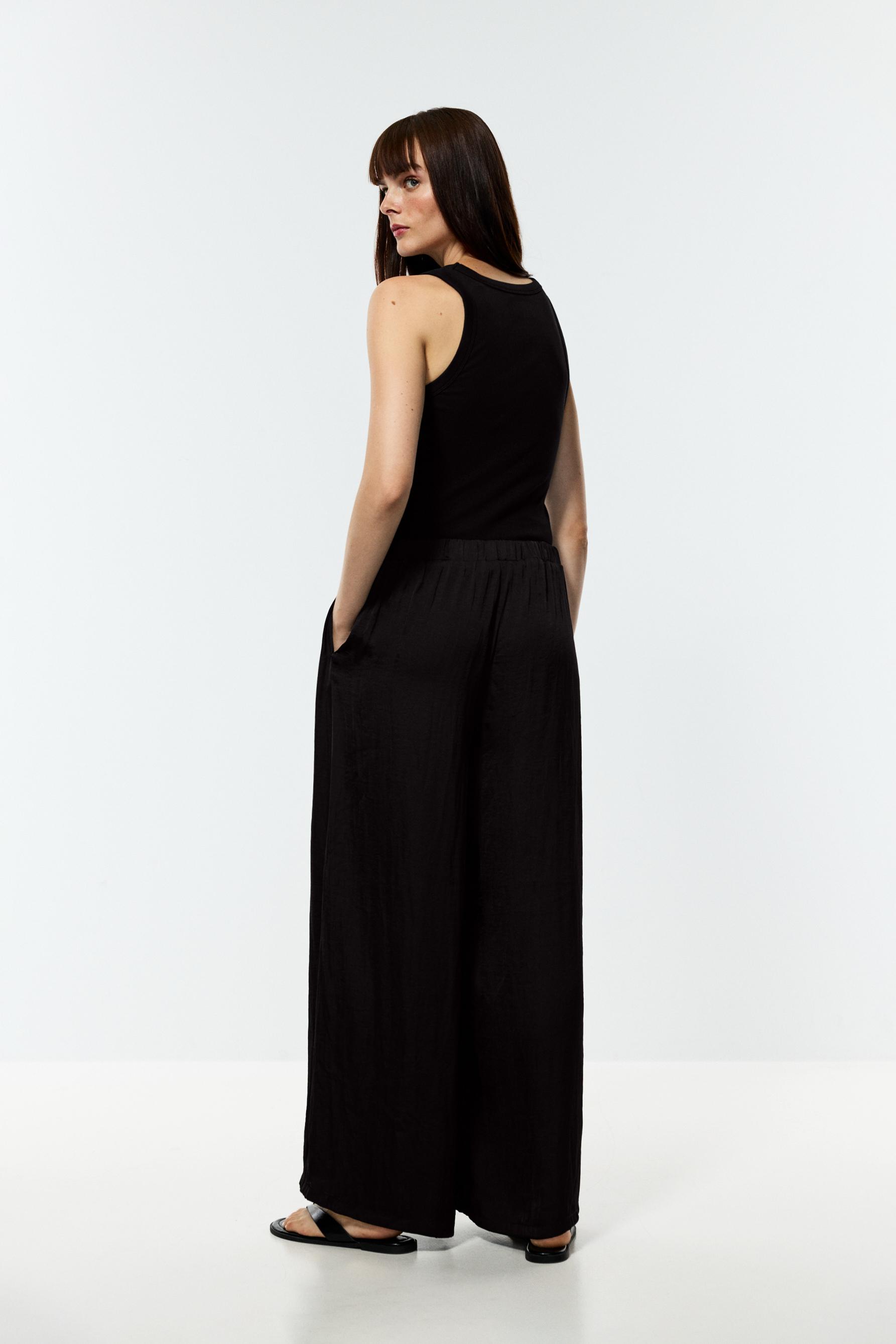 Satin palazzo trousers — BLACK