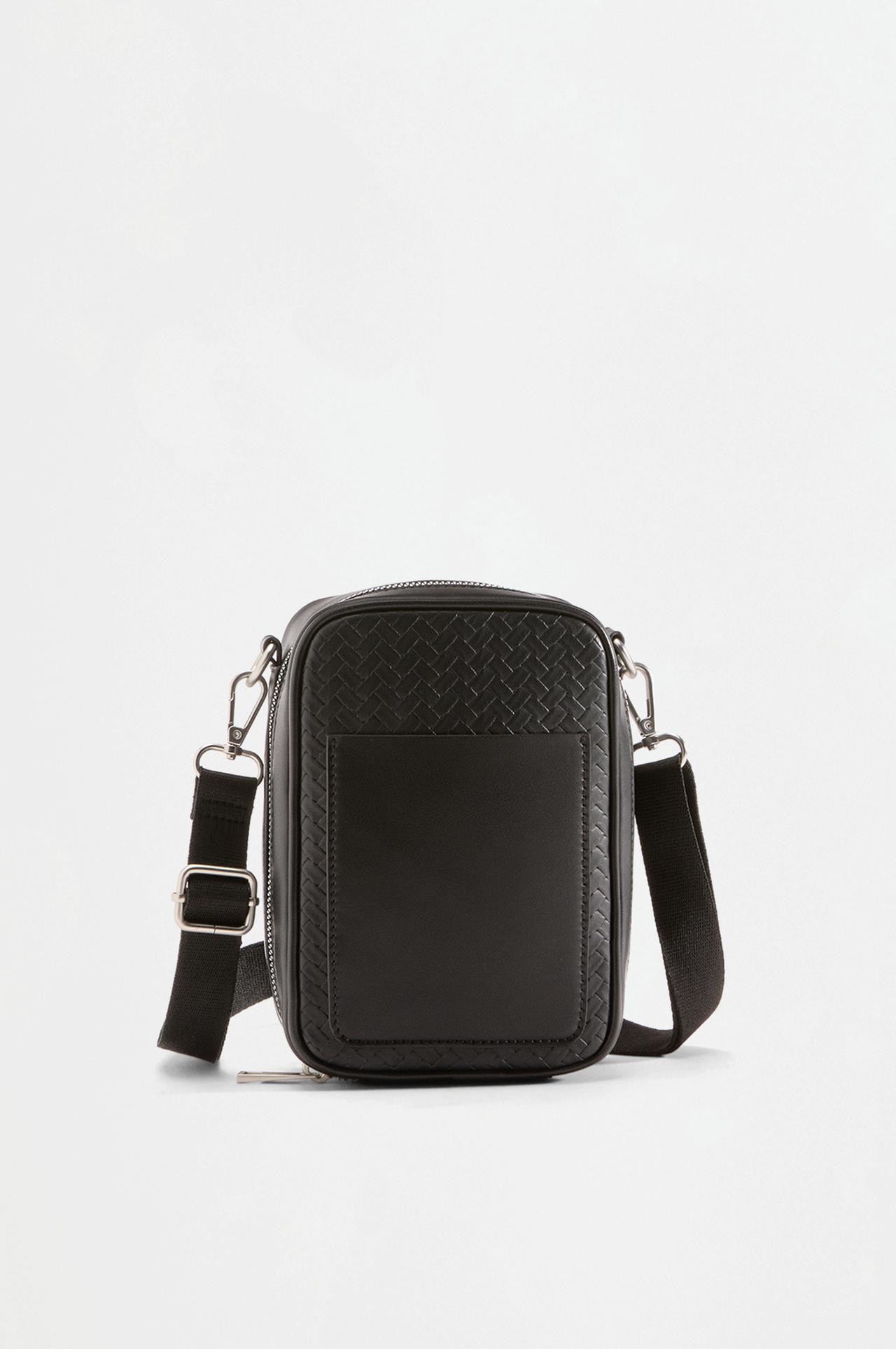 Vertical braided-effect crossbody bag — BLACK