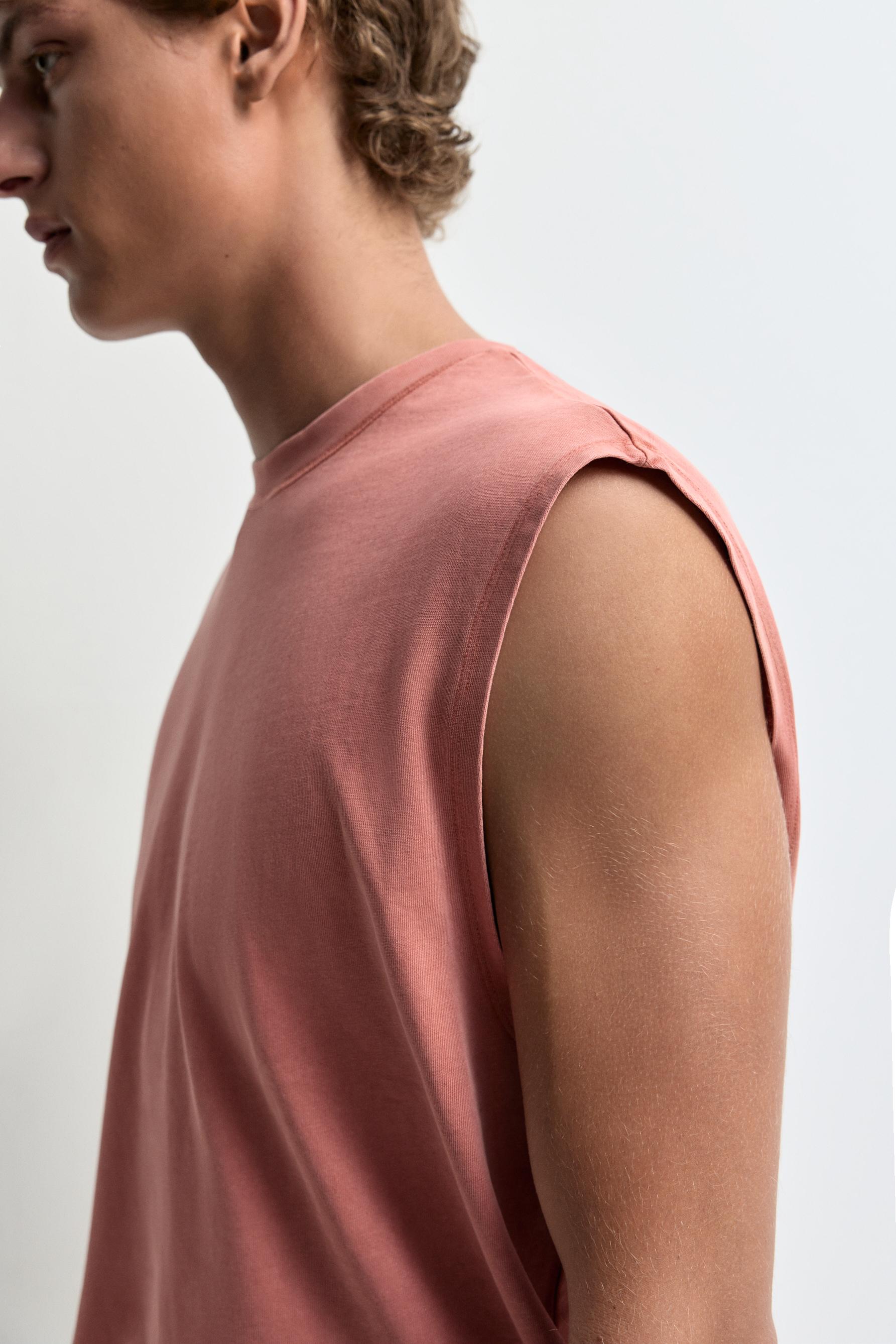Faded-effect sleeveless T-shirt — BRIGHT CORAL
