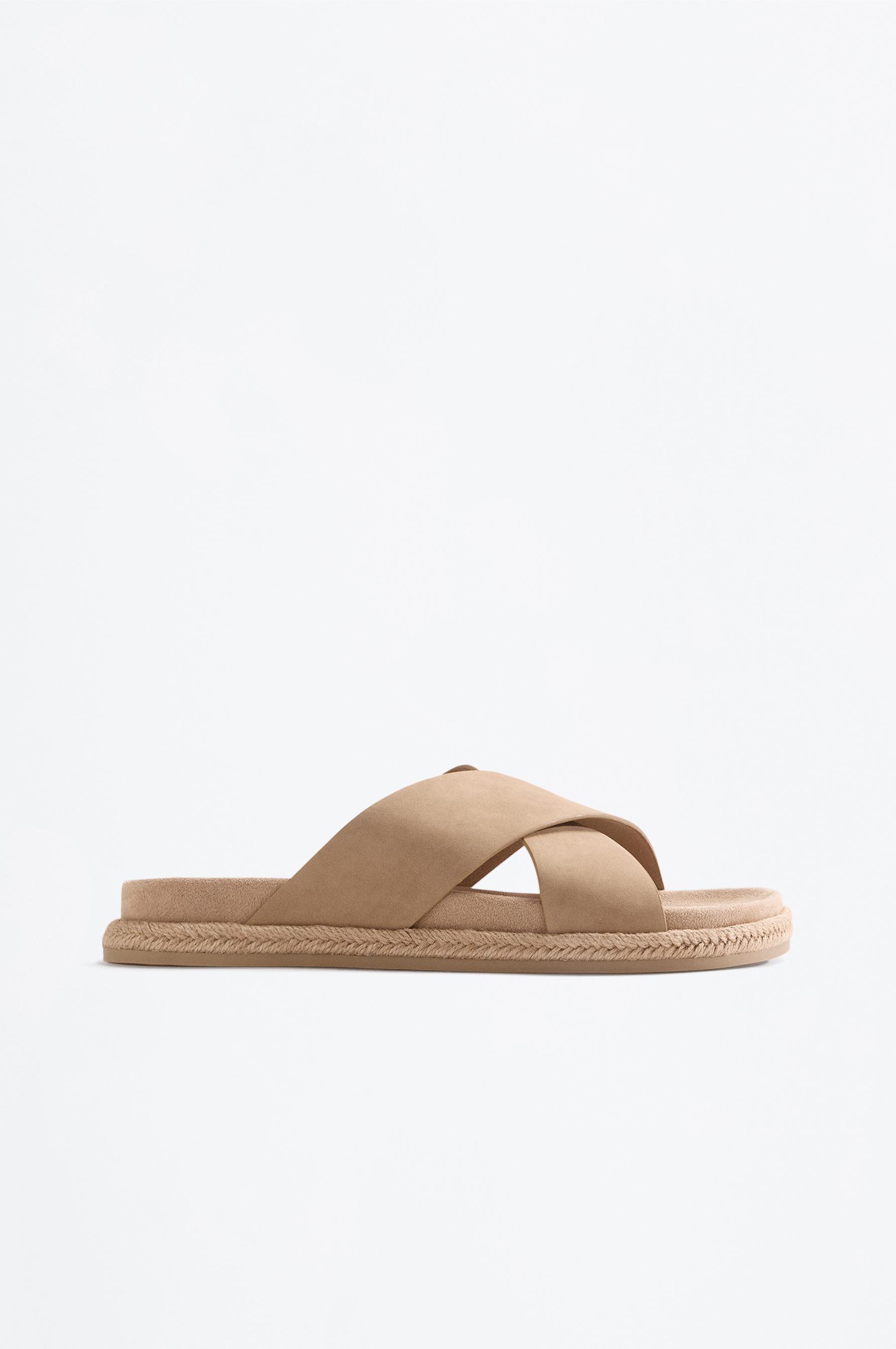 Cross-strap jute-effect sandals — BEIGE