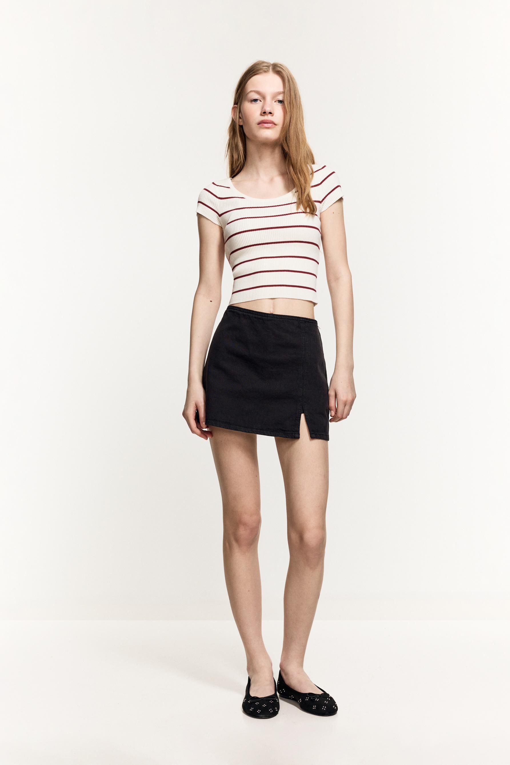 Denim skort — BLACK
