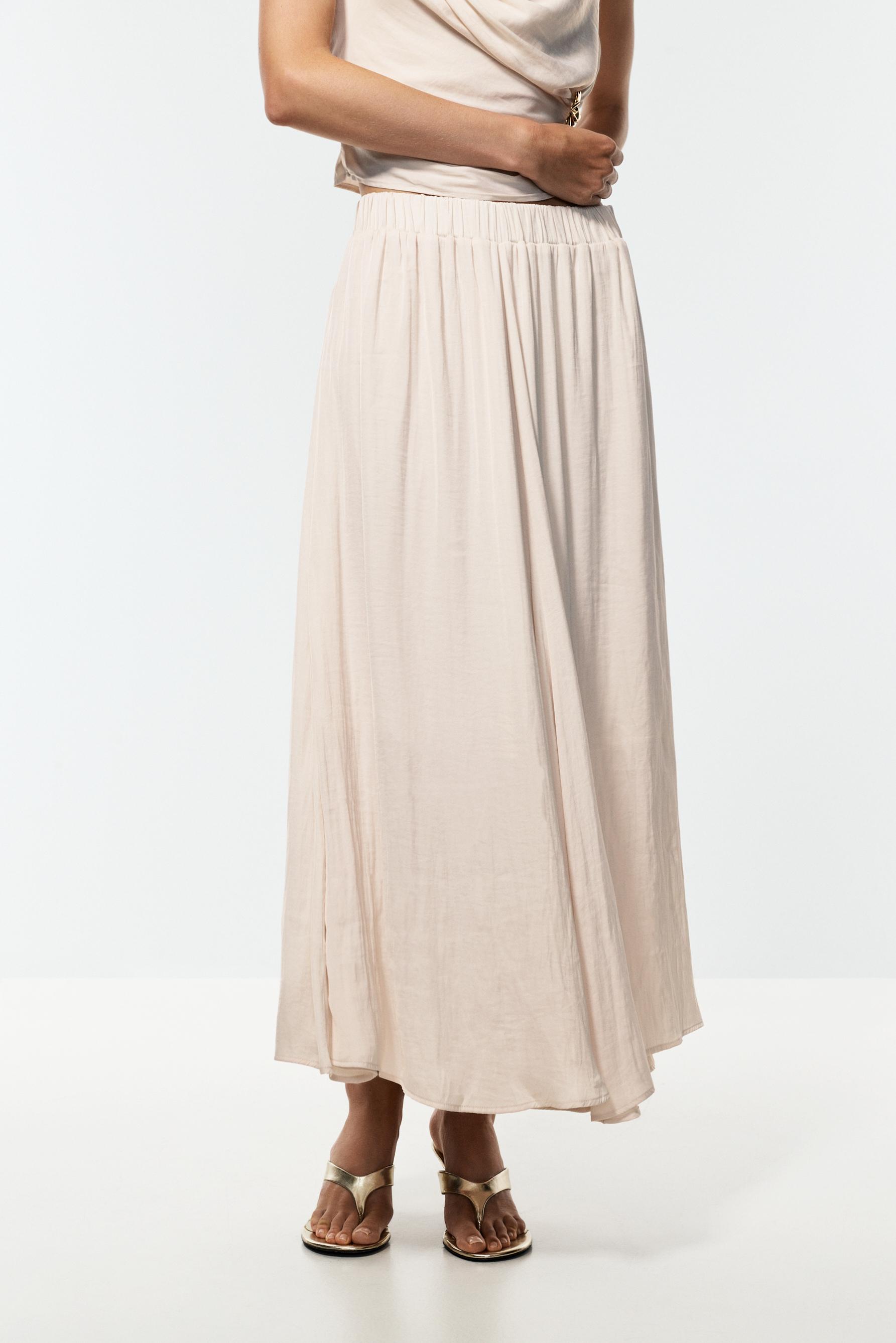 Textured satin midi skirt — CREAM