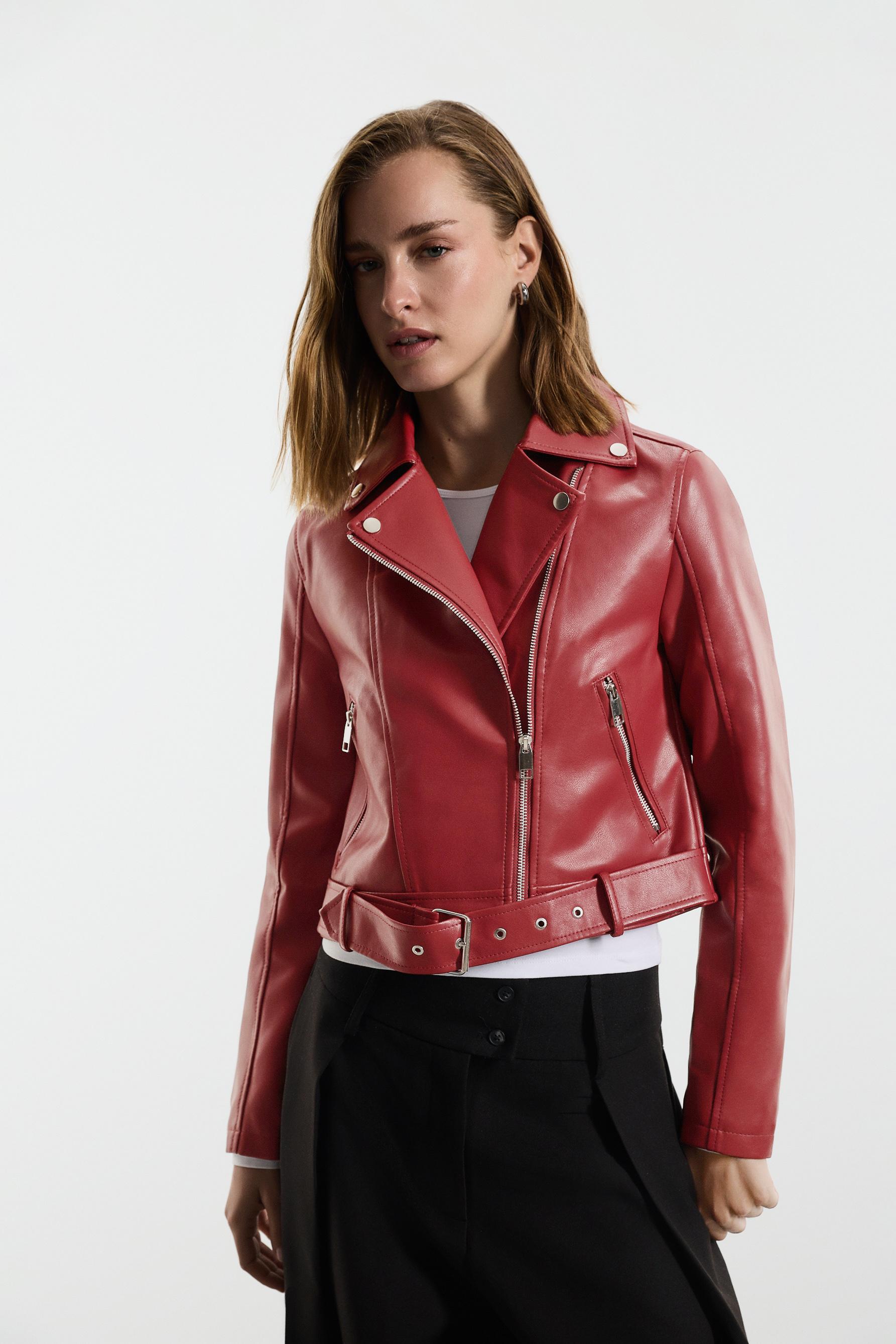 Leather-effect biker jacket — DARK PINK