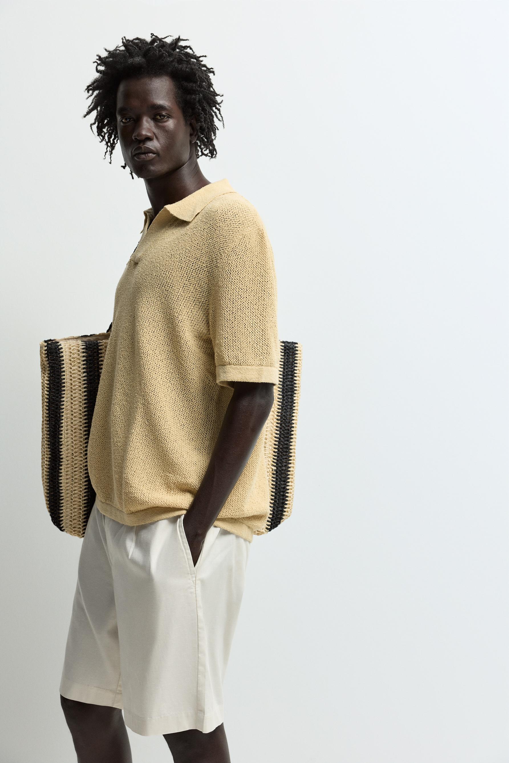 Cutwork knit polo shirt — YELLOW