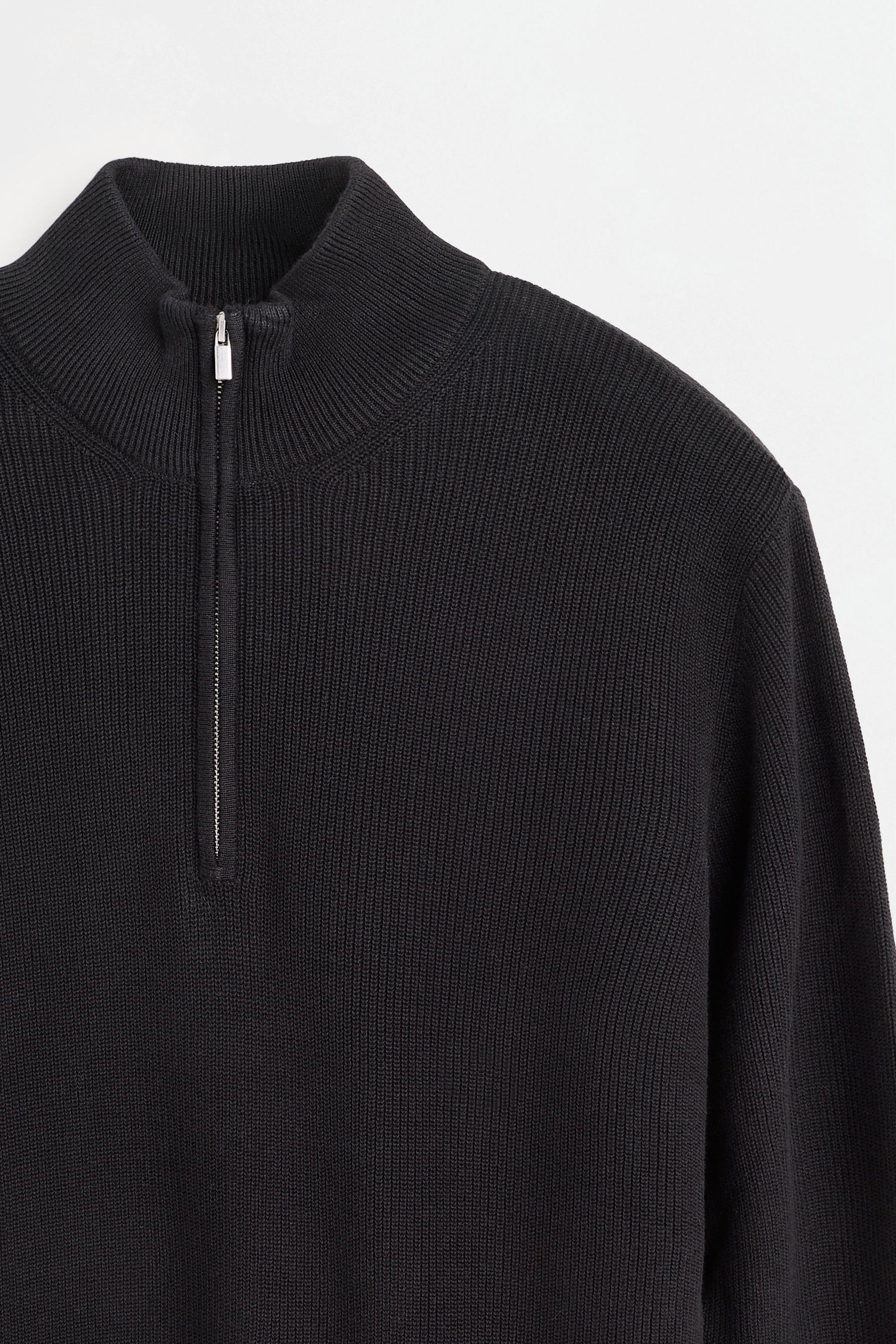 Textured zip-up sweater — BLACK