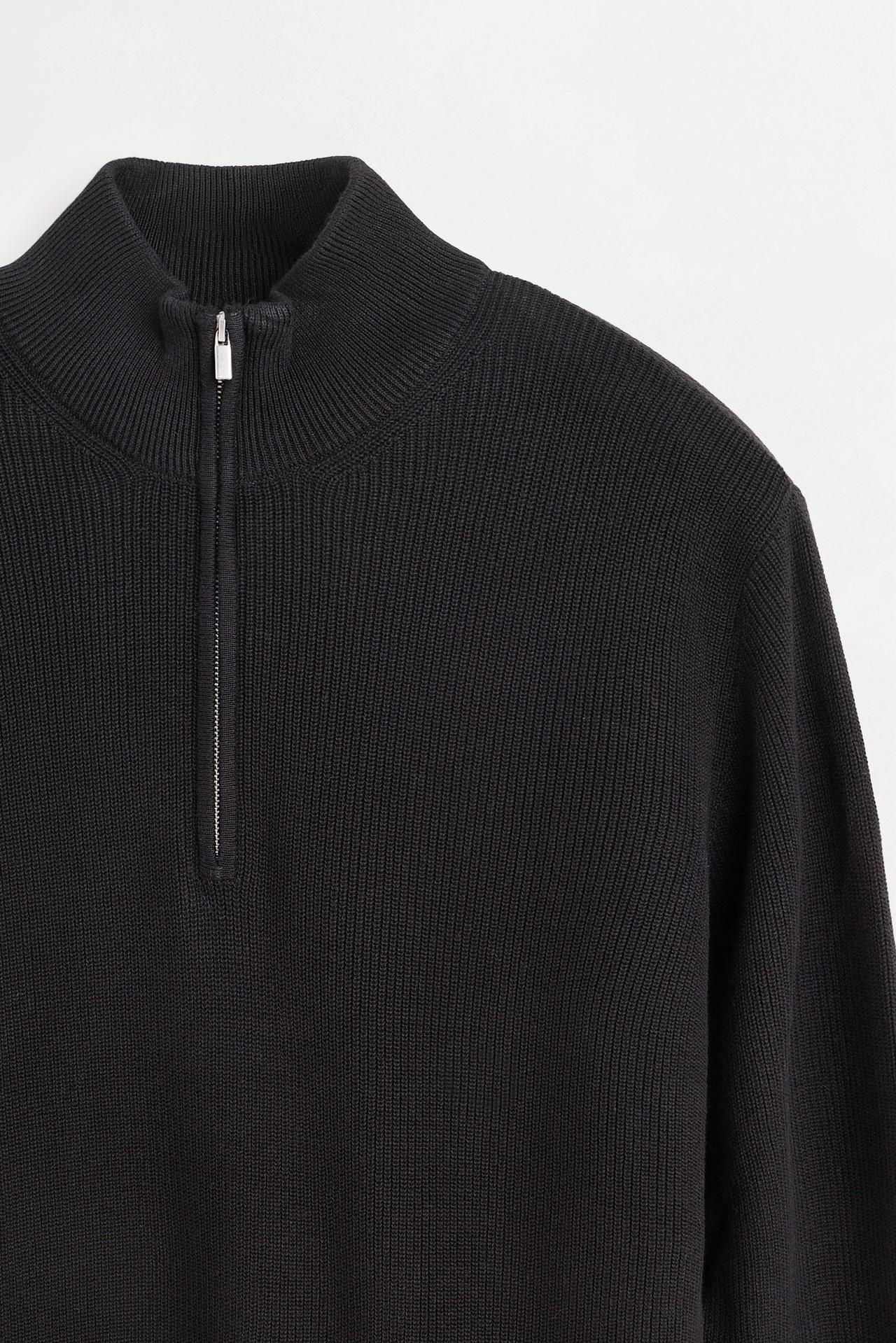 Textured zip-up sweater — BLACK