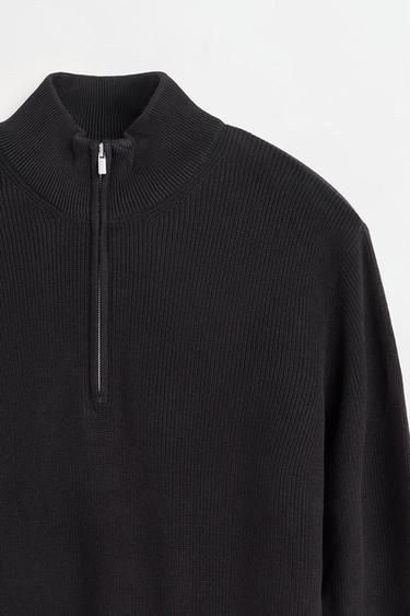 Textured zip-up sweater — BLACK 7