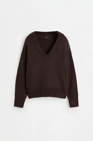 V-neck sweater — DARK BROWN 6
