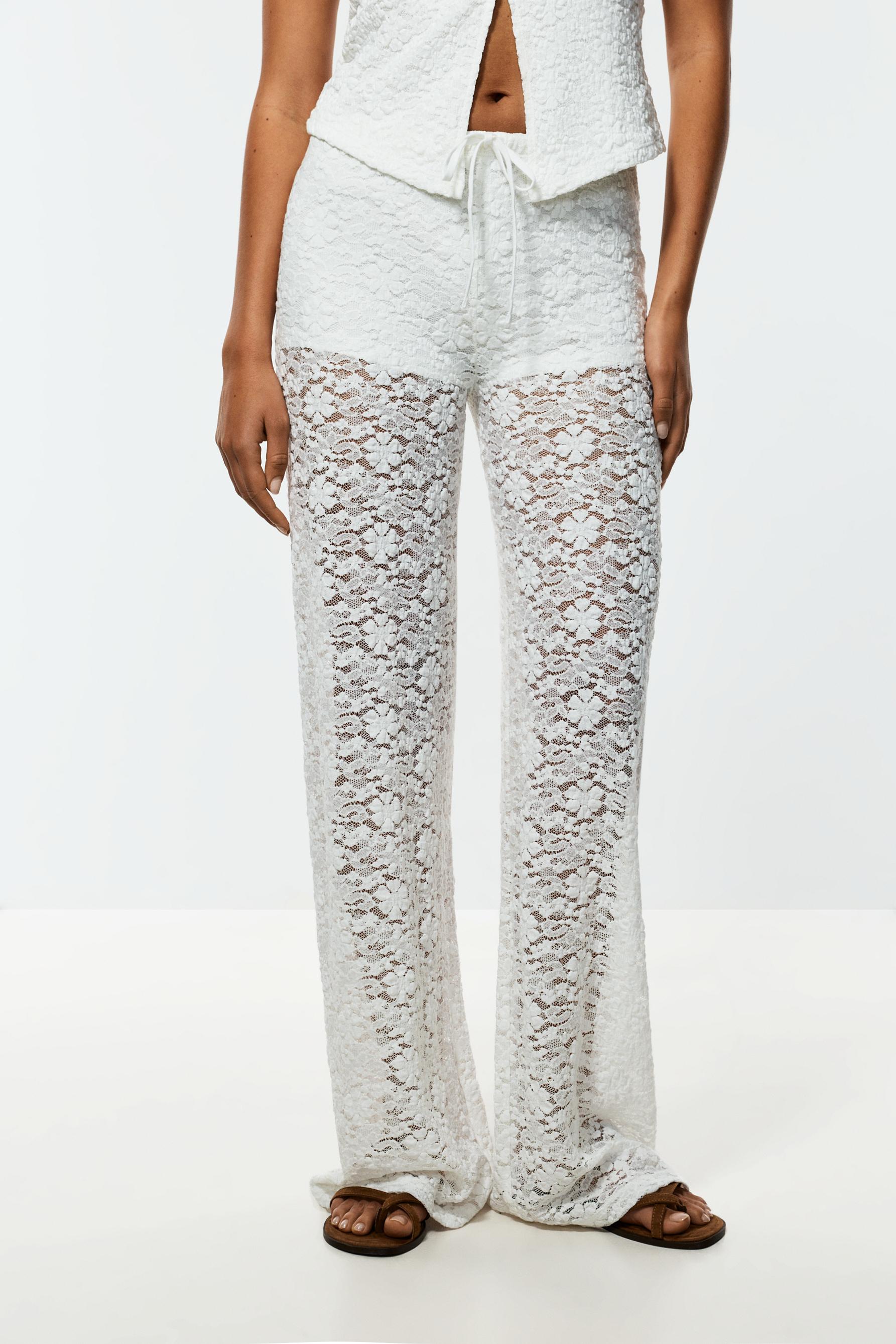 Wide-leg lace trousers — OFF WHITE
