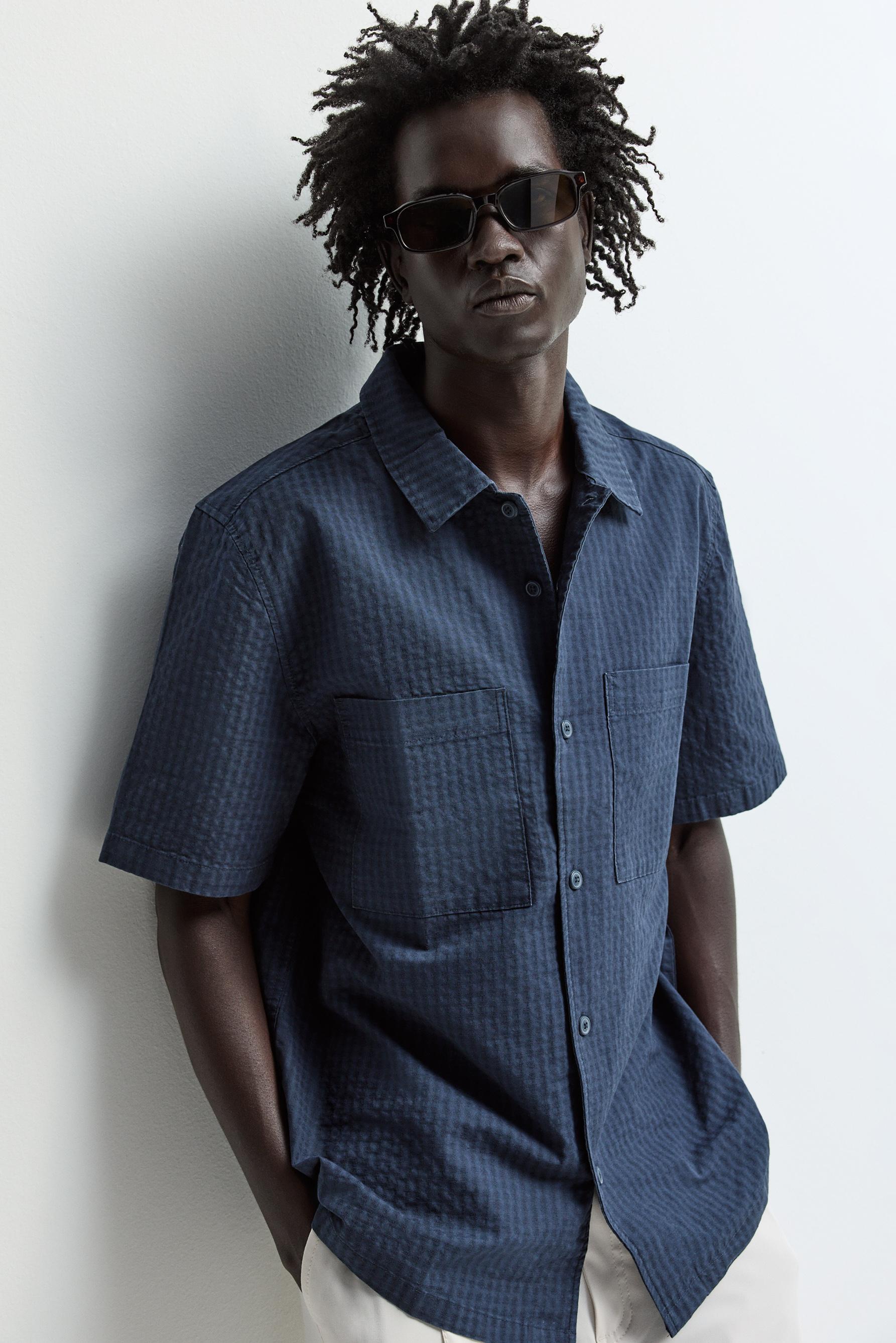 Jacquard shirt with pocket — NAVY