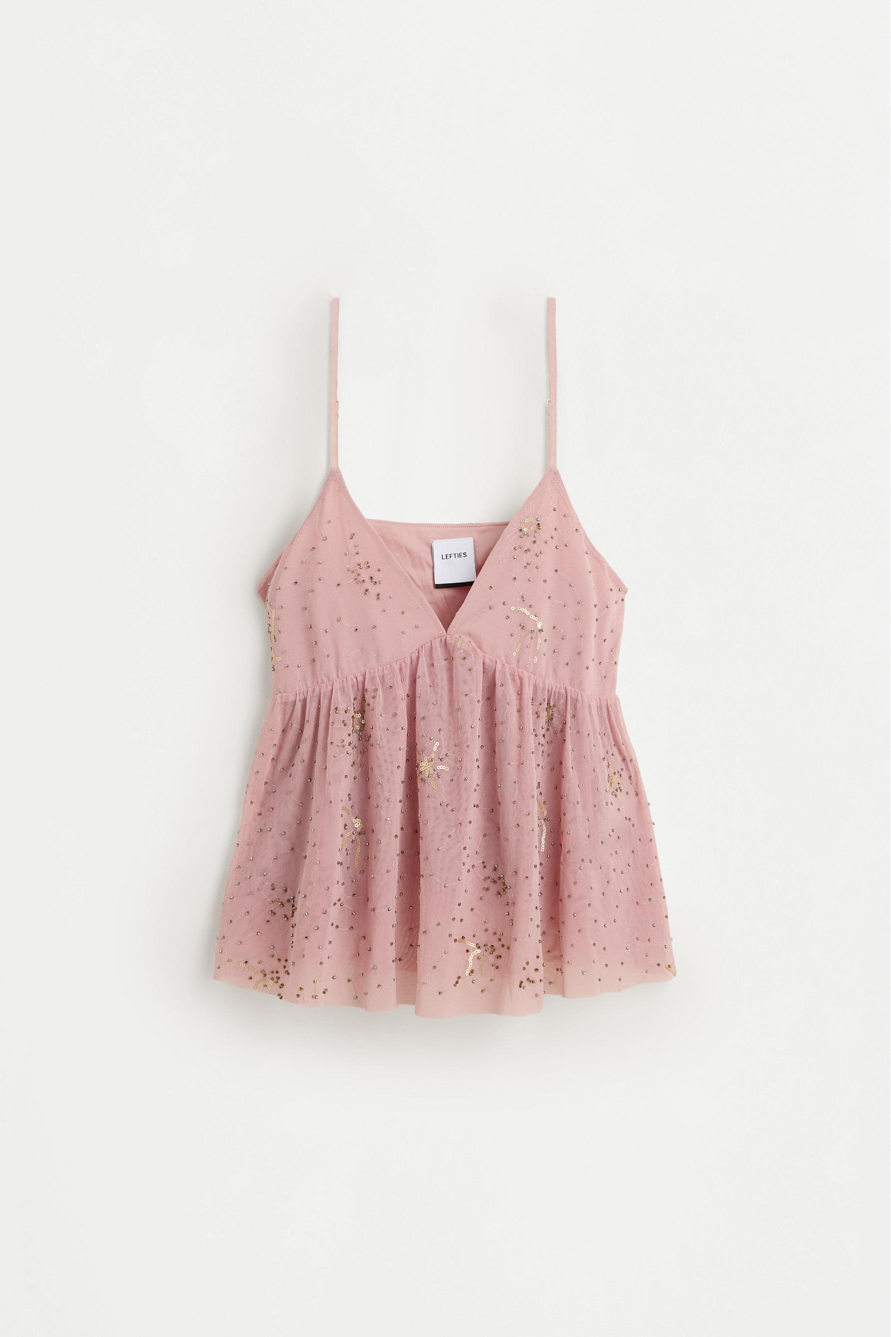 Rhinestone embroidered top — PINK