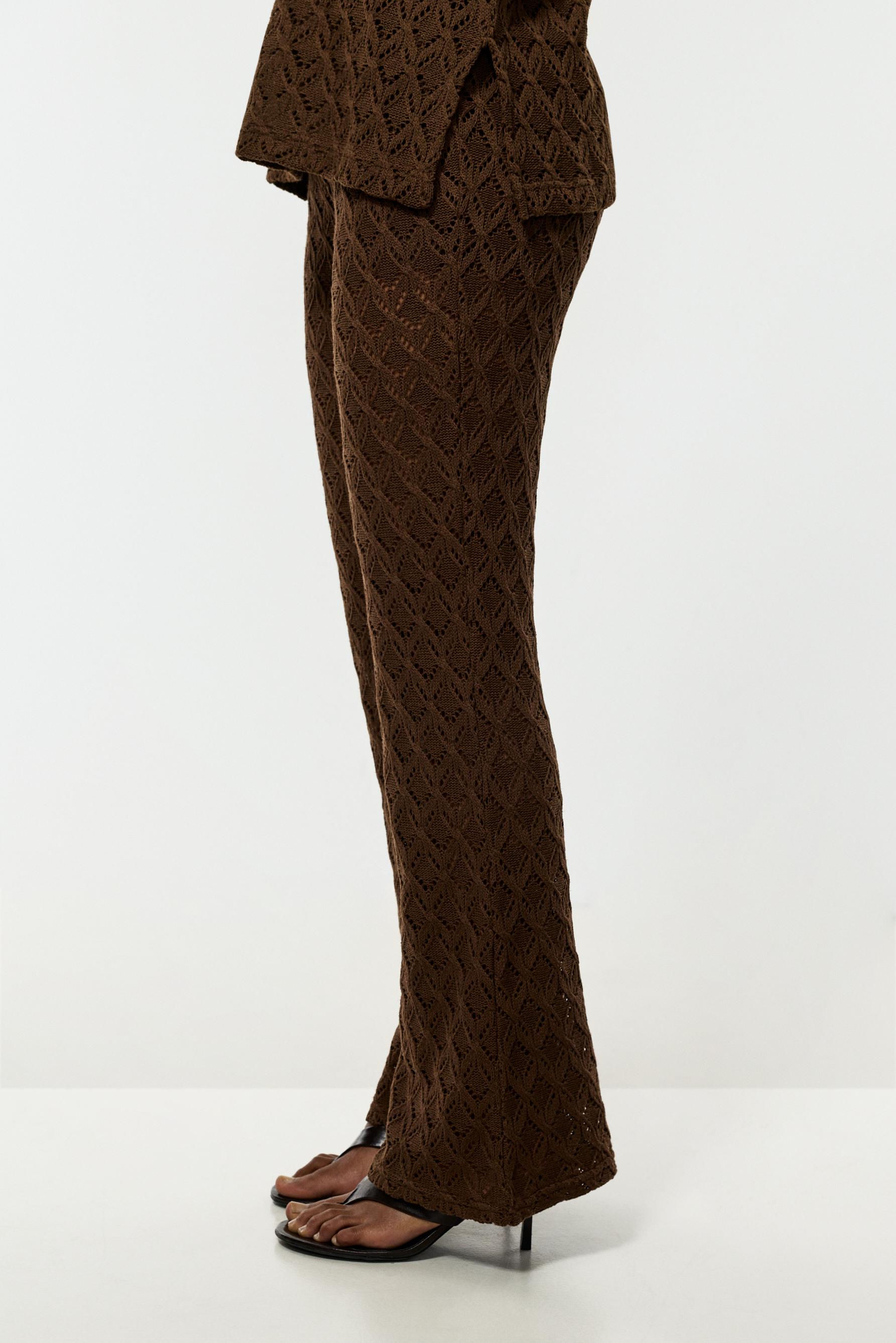 Crochet-effect bell bottom trousers — BROWN
