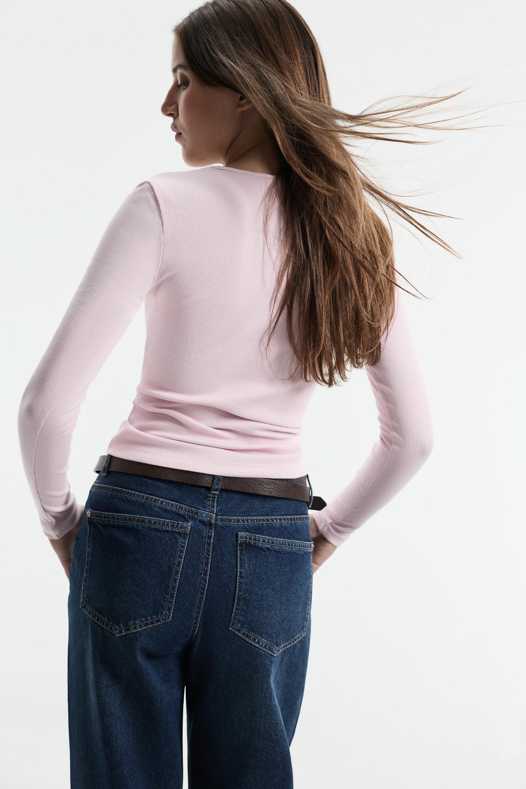 Ribbed long sleeve T-shirt — PASTEL PINK