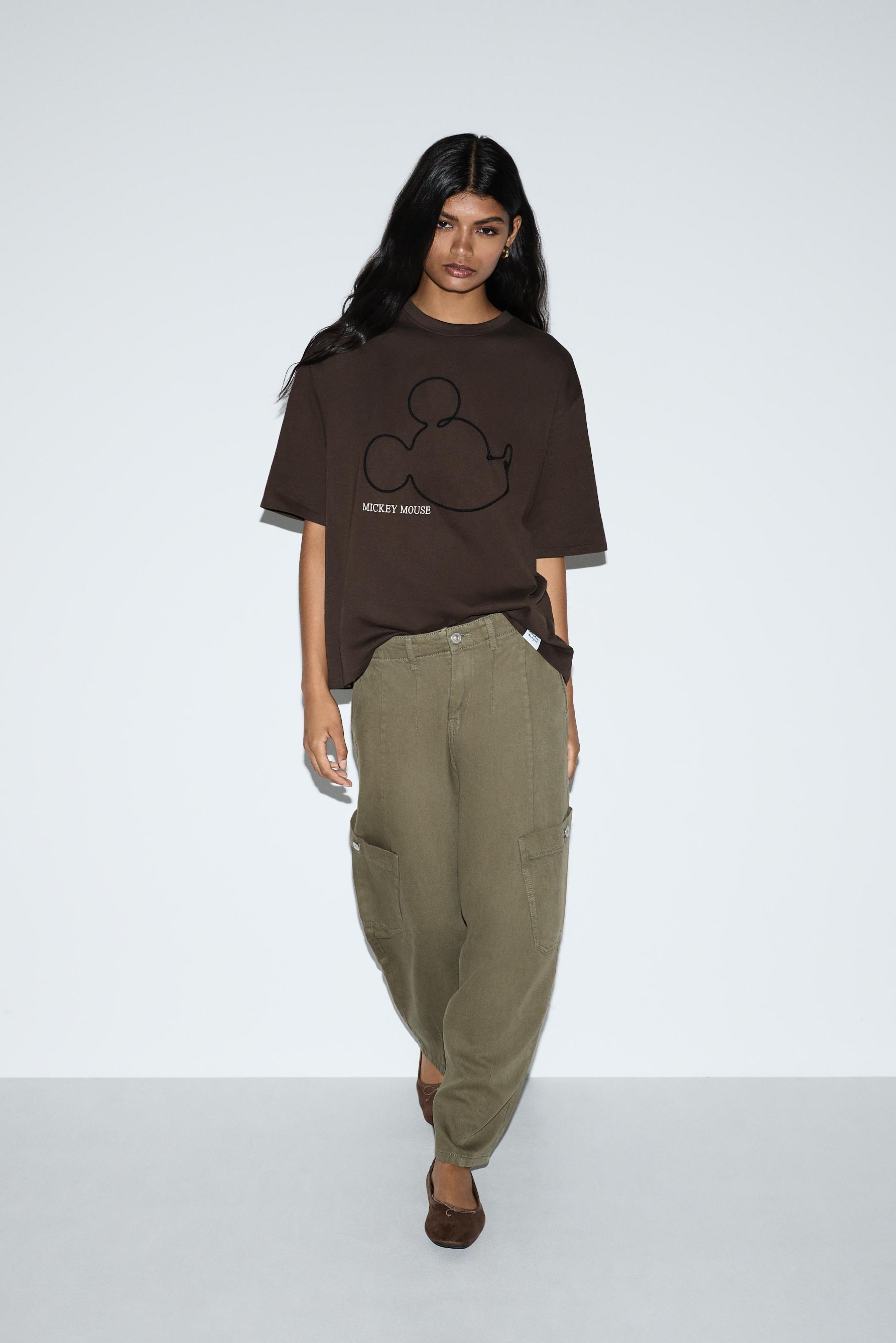 Mickey Mouse ©Disney embroidered T-shirt — PALE BROWN