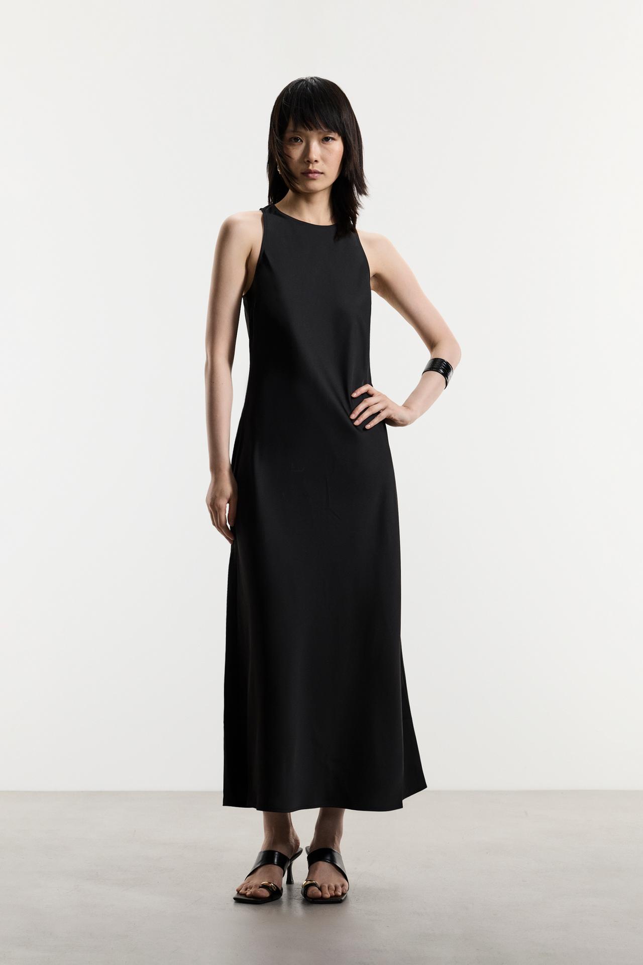 Satin midi dress — BLACK