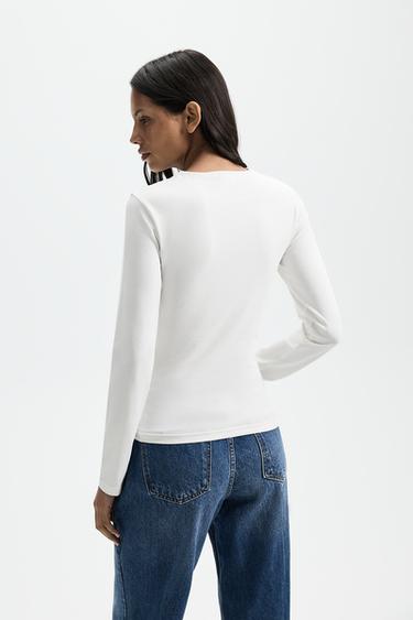 Round neck long sleeve T-shirt — OFF WHITE 4