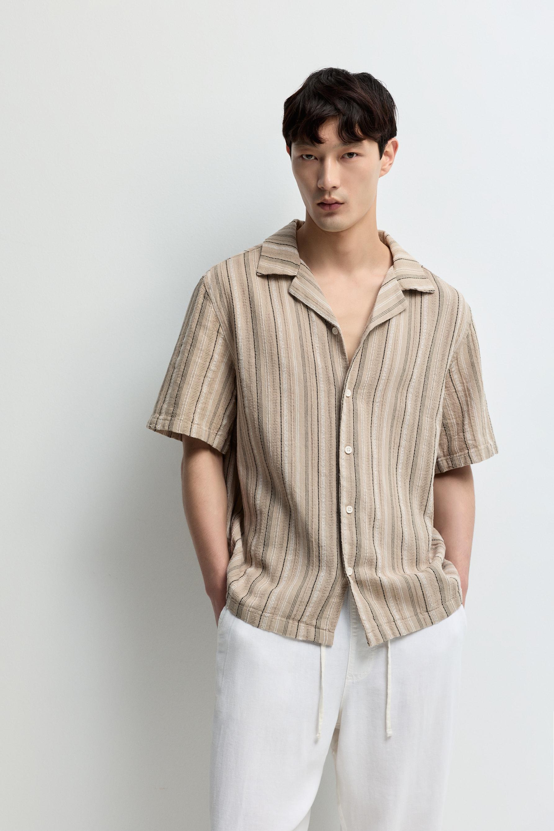 Striped rustic shirt — BEIGE