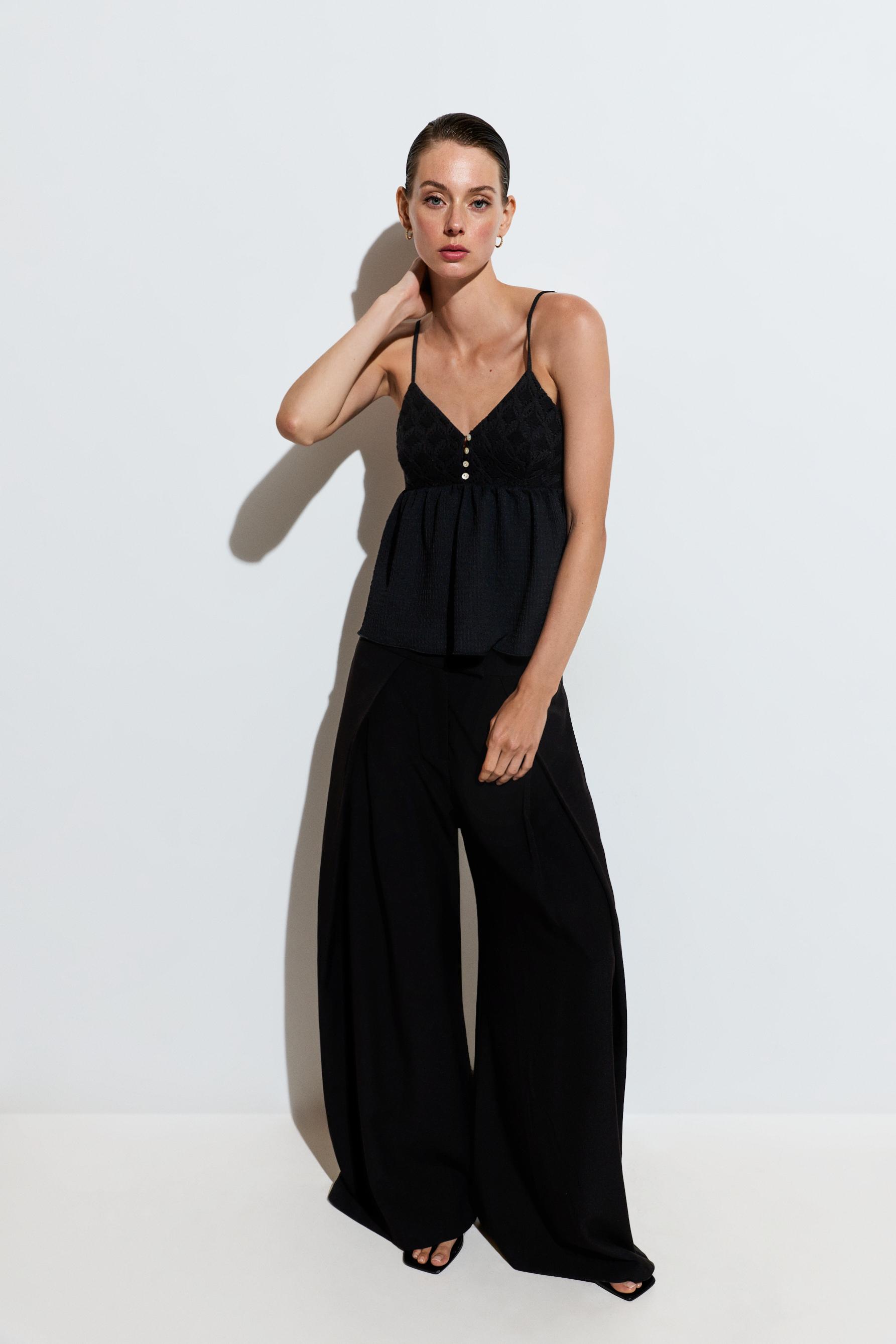 Crochet-effect top — BLACK